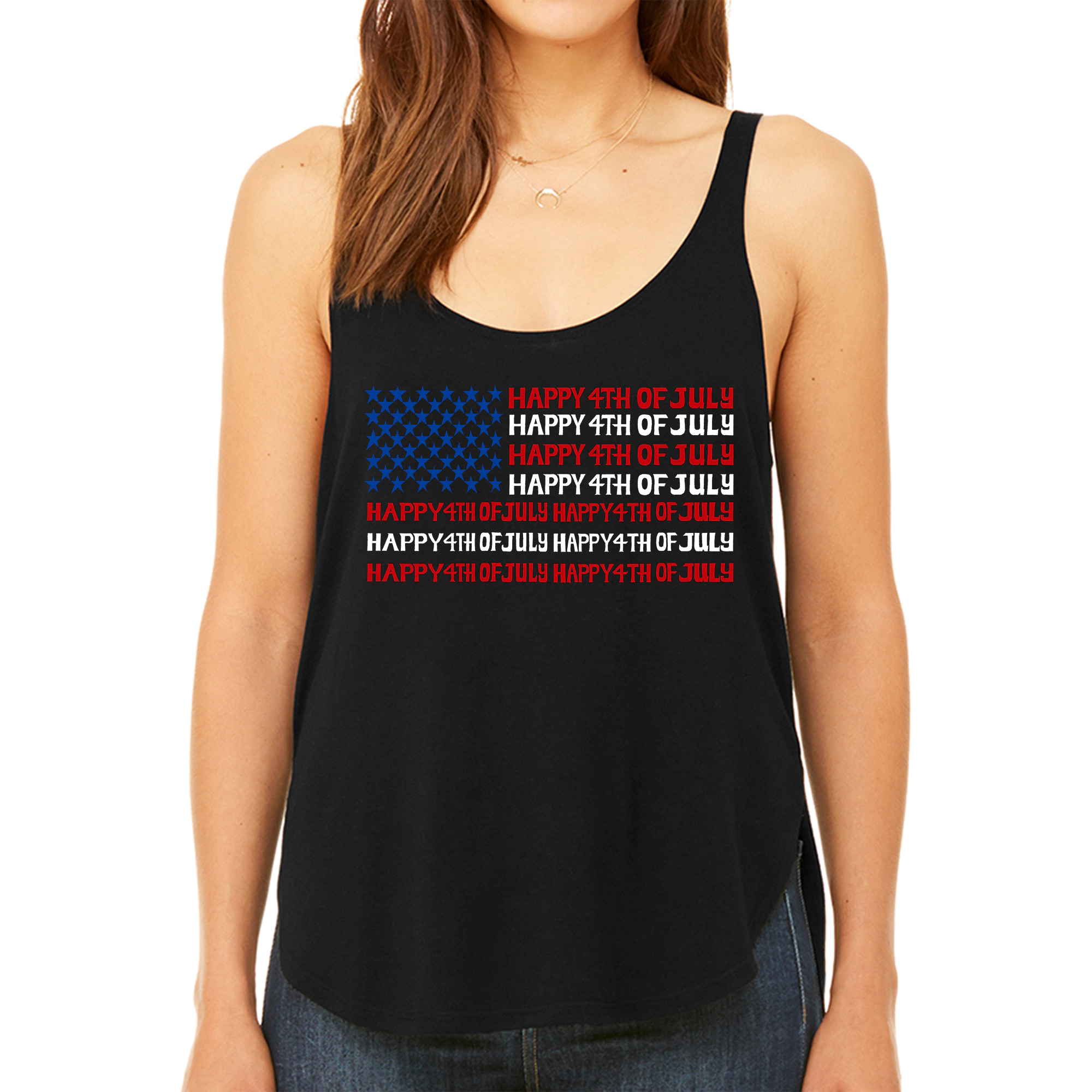 LA Pop Art Women's Premium Word Flowy Tank - Happy 4th of July