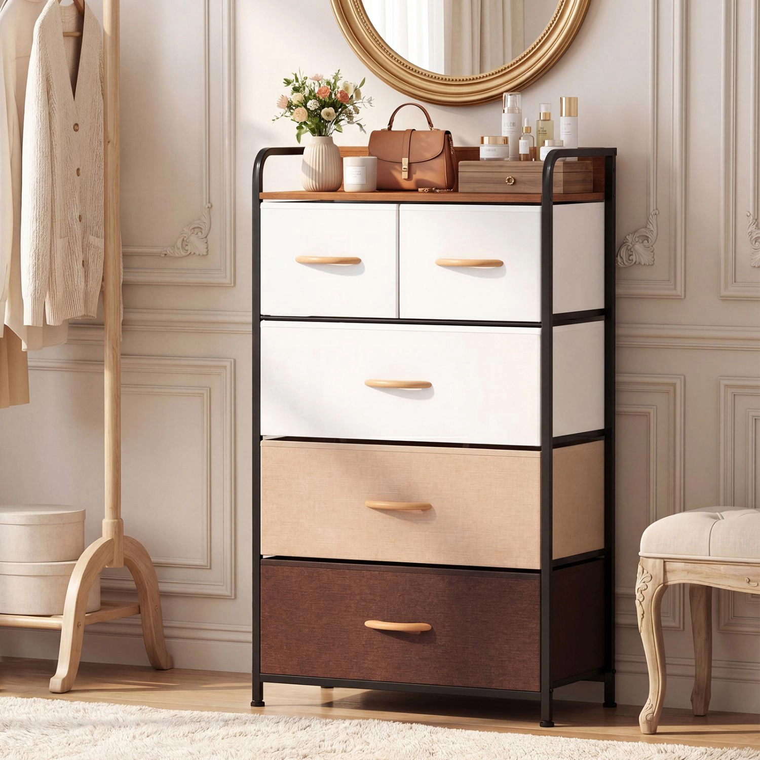 SlickBlue 5-Drawer Fabric Storage Dresser with Metal Frame