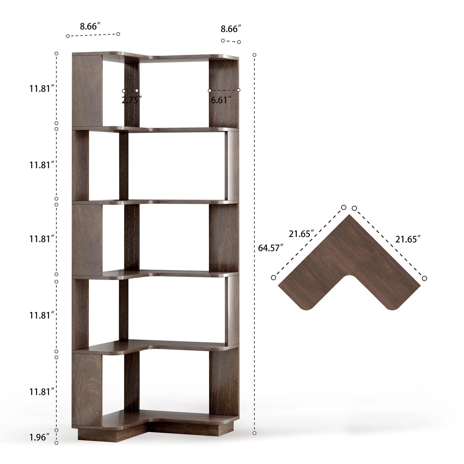 GBruno 6-Tier L-Shaped Corner Bookshelf