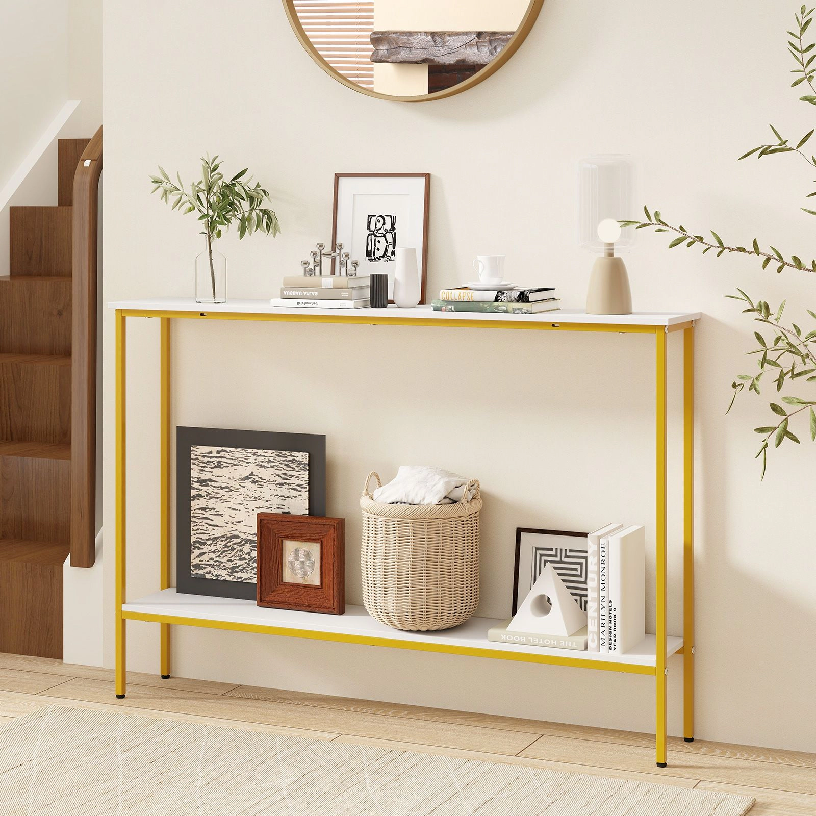 SlickBlue 44 Inch Console Table with 2-Tier Storage and Metal Frame