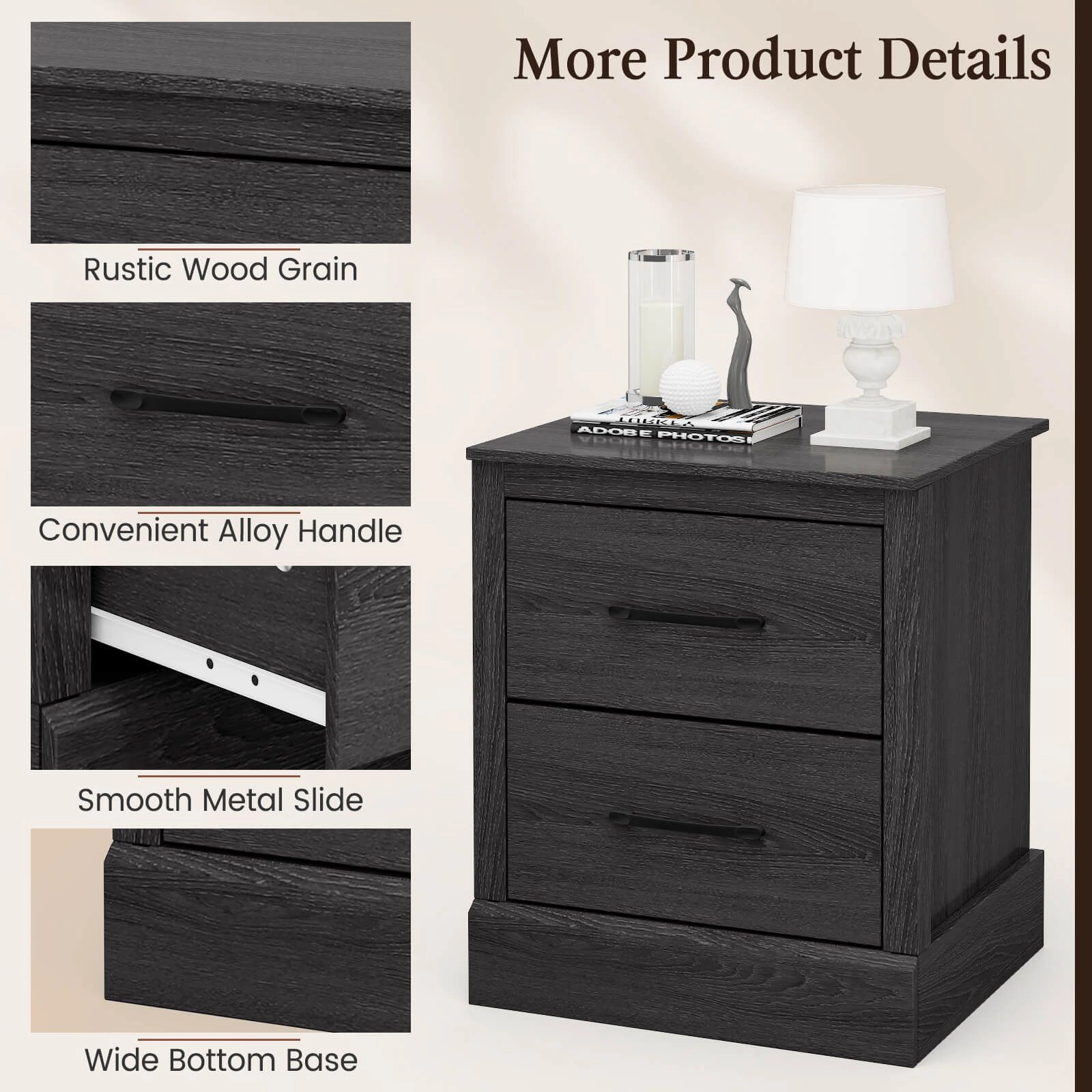 SlickBlue Farmhouse 2-Drawer Nightstand with Storage Cabinet