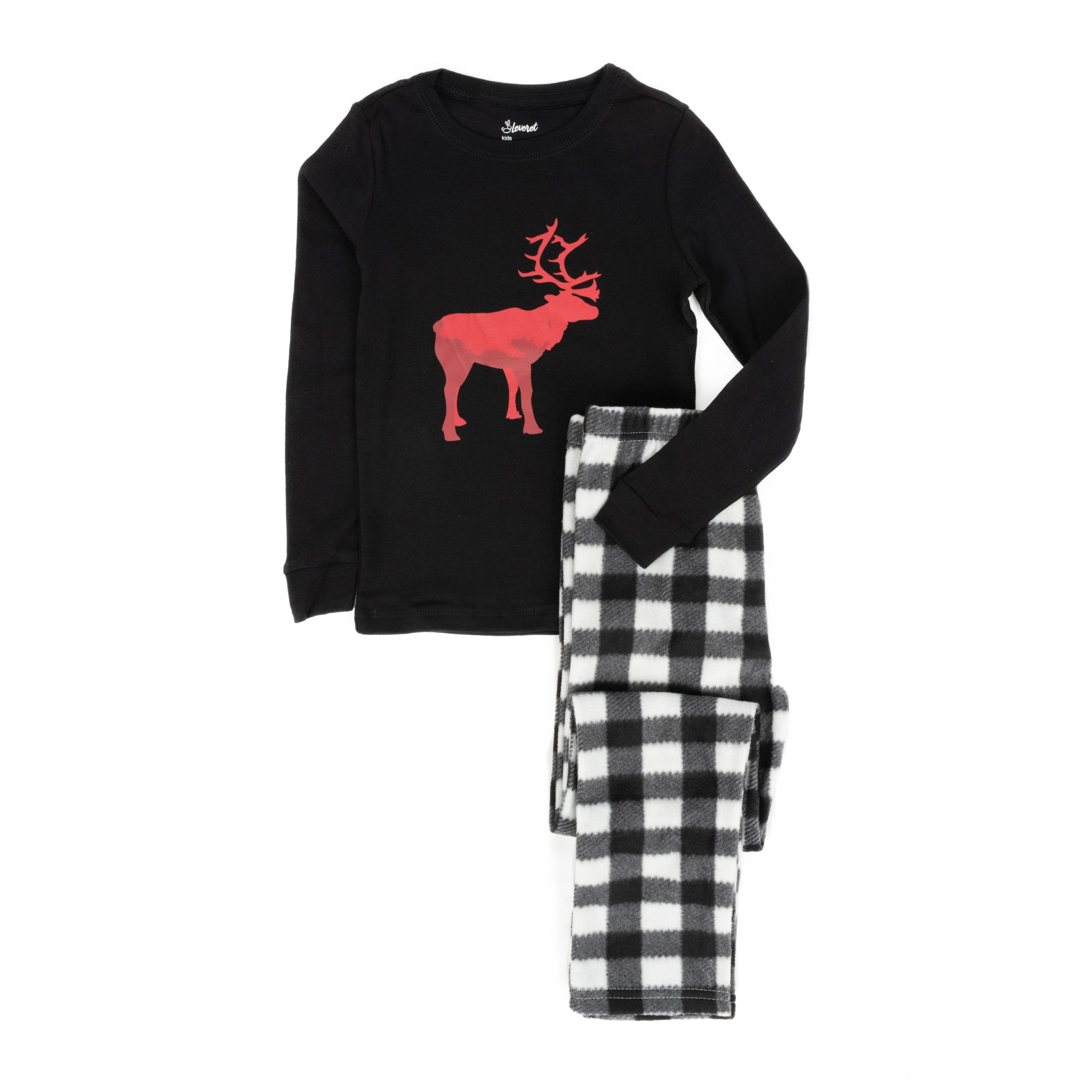 Leveret Toddler/Kids Holiday Print Cotton Top & Fleece Pants Pajama Set