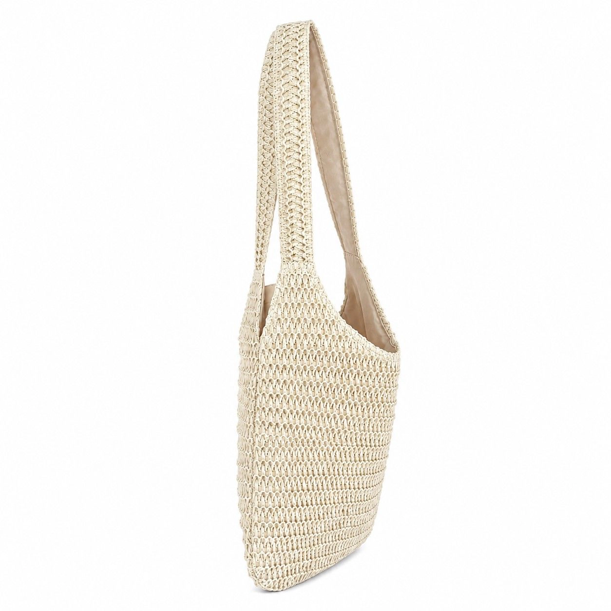Alilang Women's Woven Straw Tote Bag Zip Top Lightweight Summer Shoulder Carryall with Interior Pocket, Beige