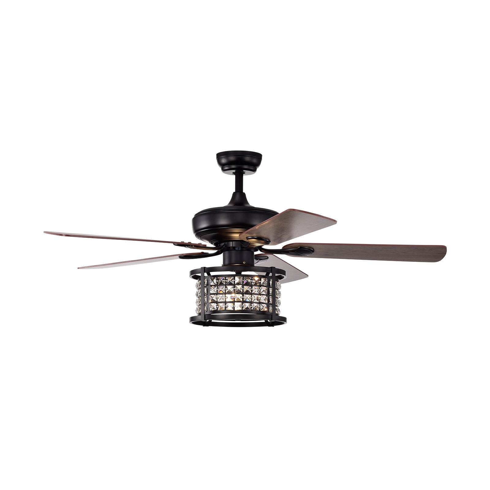 SUGIFT Crystal Ceiling Fan Light 3-Speed 52-in with Remote Control Black