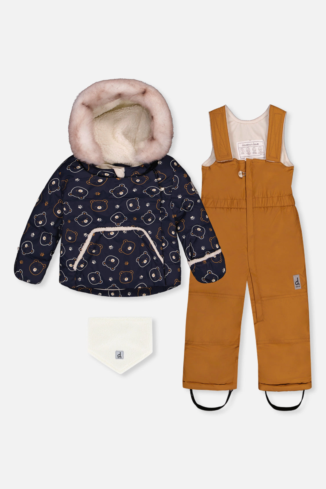Deux par Boys Teddy Bear Print Two Piece Snowsuit with Hooded Coat and Snow Pants
