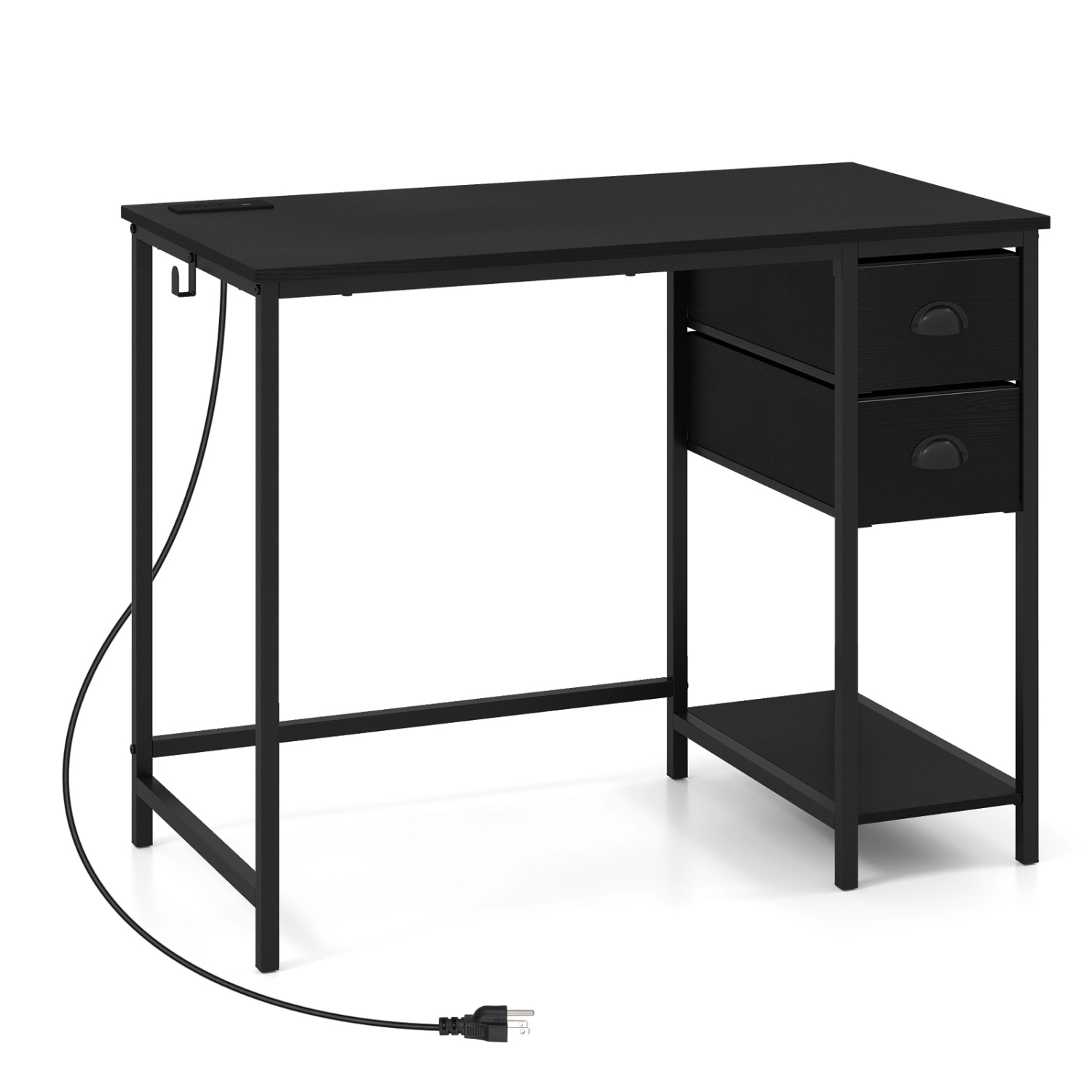 LJG Computer Desk with Charging Station and 2 Fabric Drawers for Small Spaces