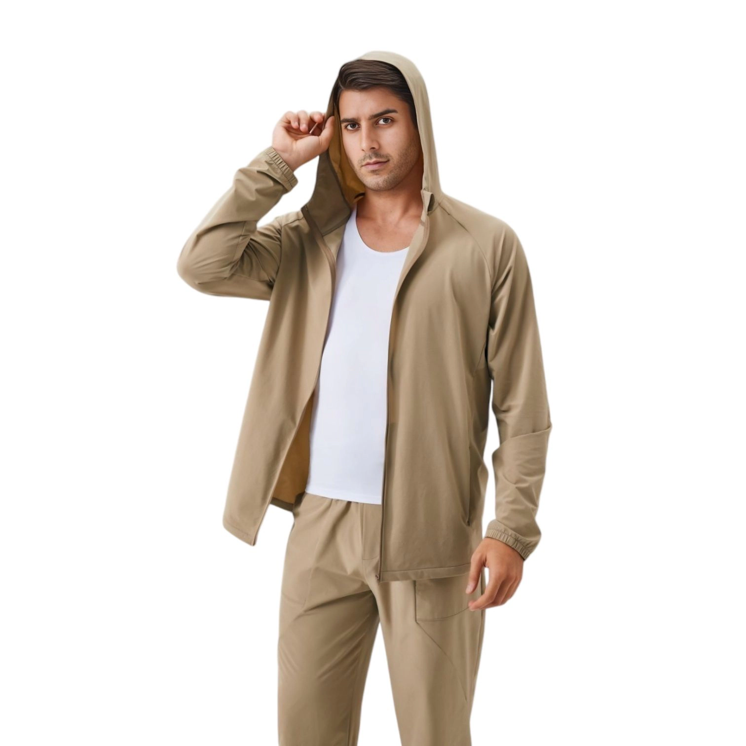 Anna-Kaci Men's Lightweight Zip-Up Hoodie Jacket with Adjustable Hood and Side Pockets