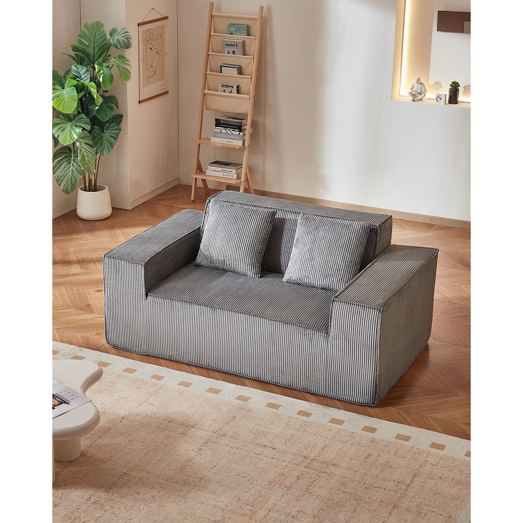 HONGGE 63-Inch Corduroy Loveseat Sofa, 2-Seat Small Couch with Pocket Springs for Living Room or Apartment, Gray