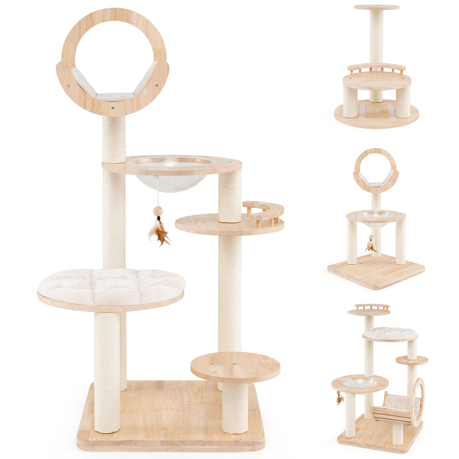 SlickBlue Multi-Level Wooden Cat Tower with Capsule and Scratching Posts