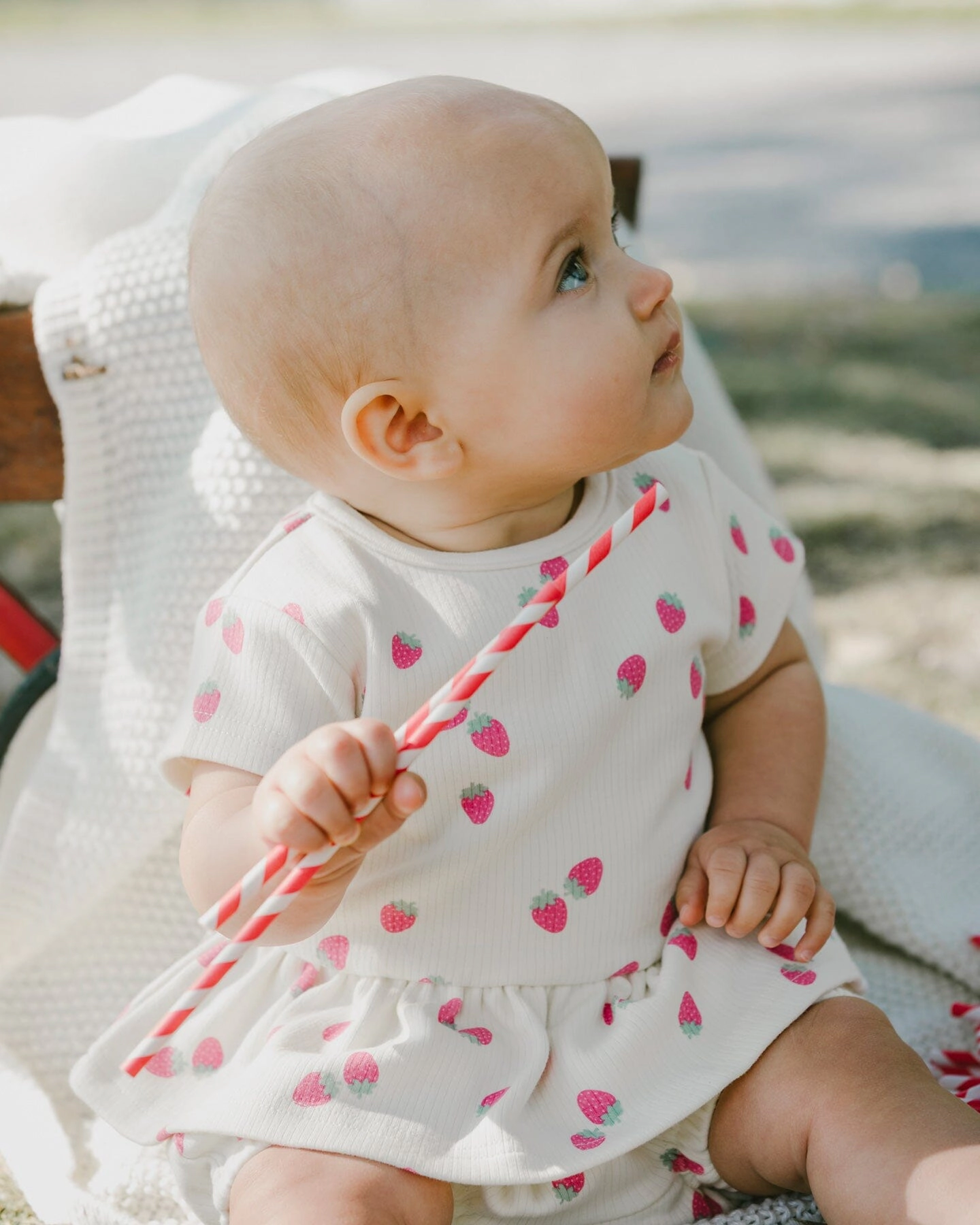Deux par Deux Girls Cotton Rib Jersey Top and Short Set Printed Strawberries