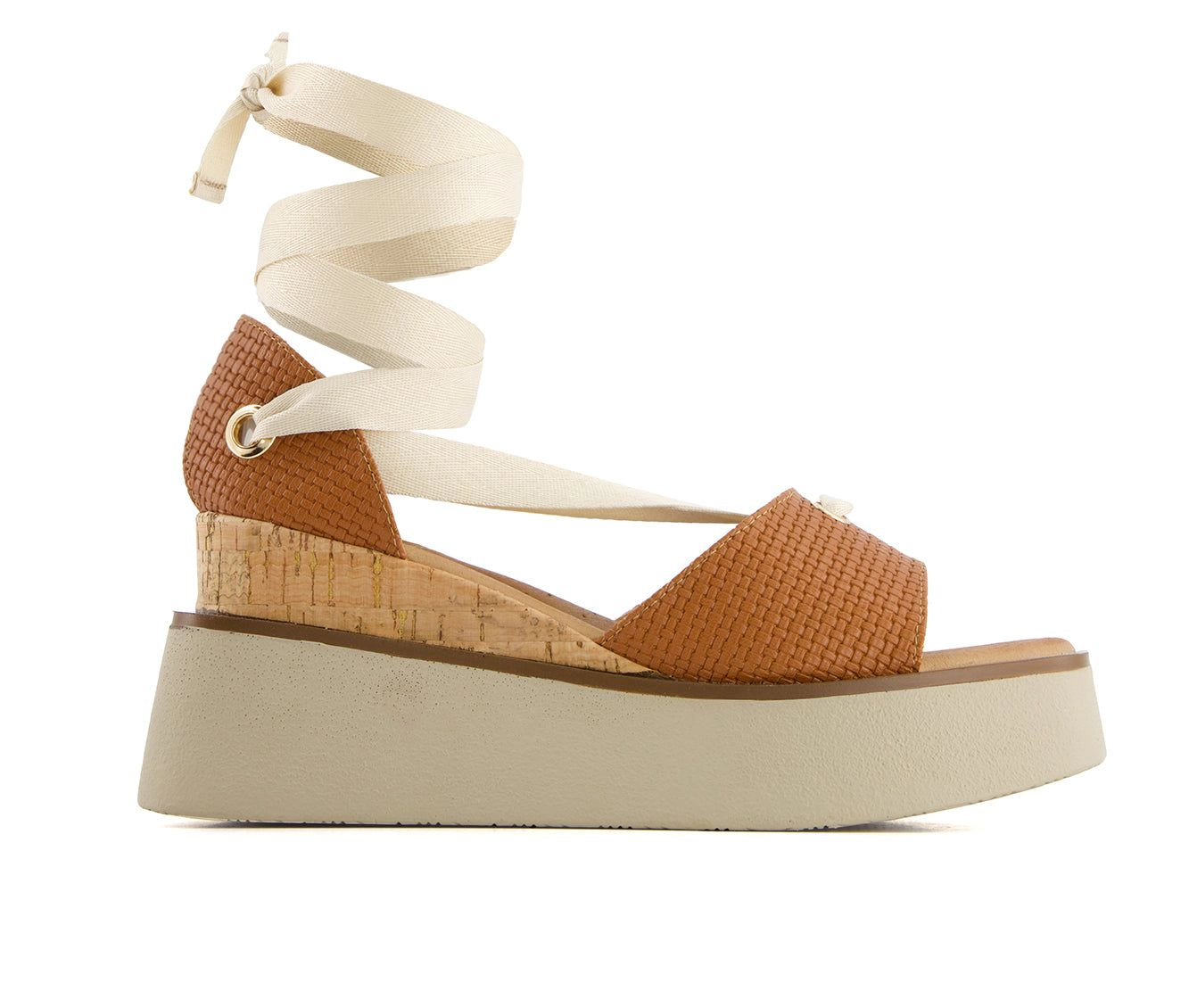 Andrea Womens Ribbon Lace Platform Wedge Sandals