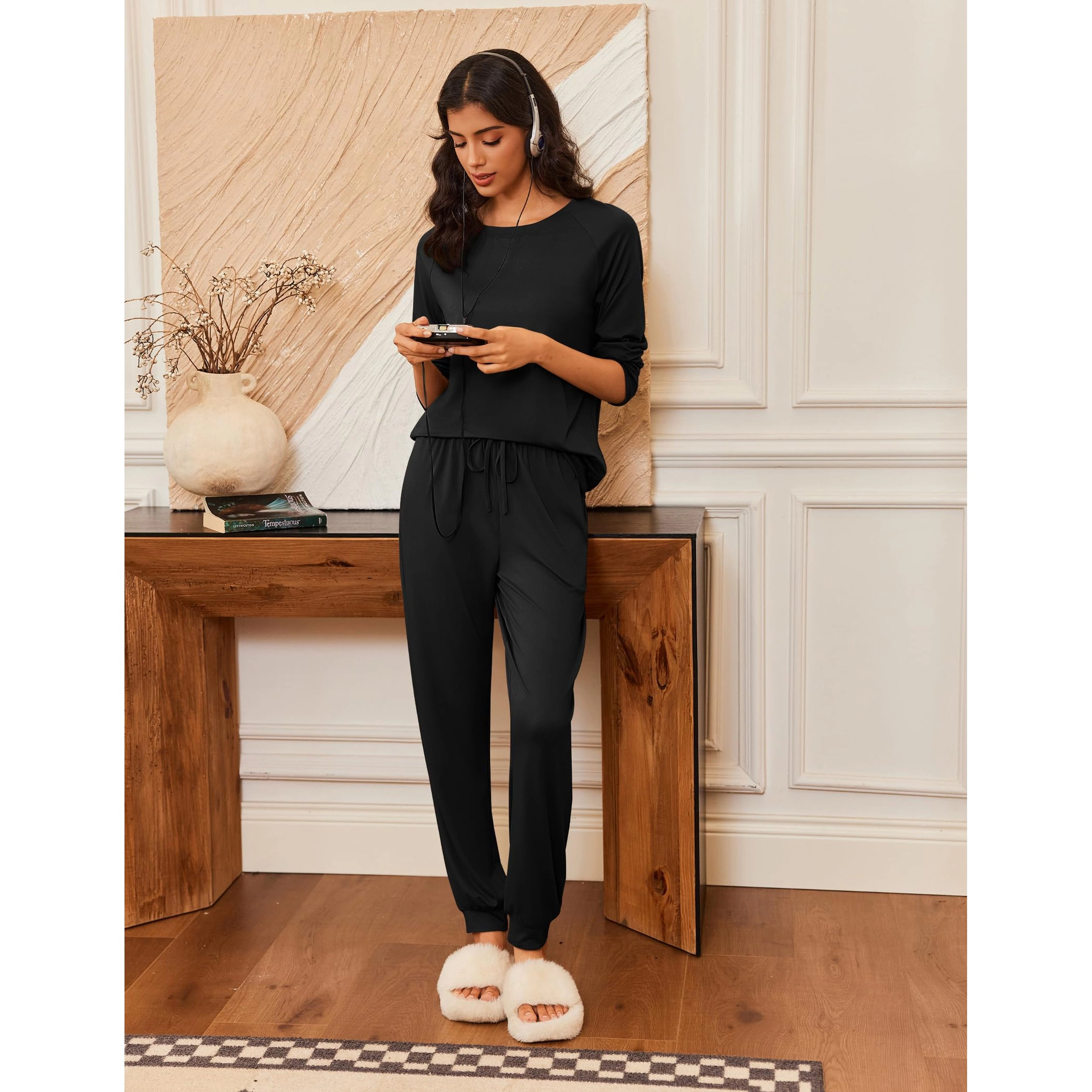 Ekouaer Pajamas Womens Long Sleeve Pajama Set Two Piece Loungewear Sleepwear with Jogger Pants
