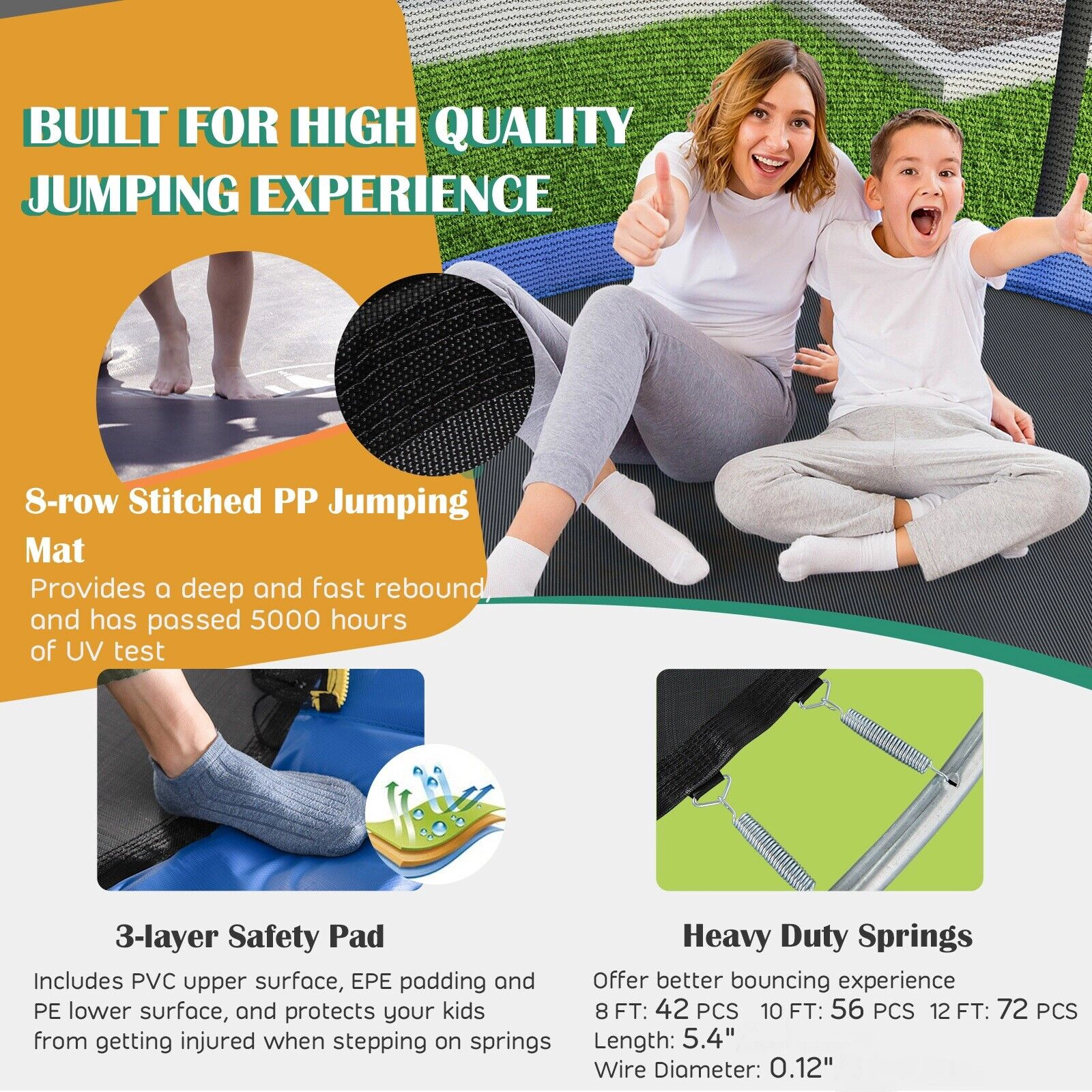12-ft Trampoline Basketball Hoop Safety Enclosure Net 400-lb Capacity Hot-Dip Galvanized U-Shaped Legs Outdoor Blue