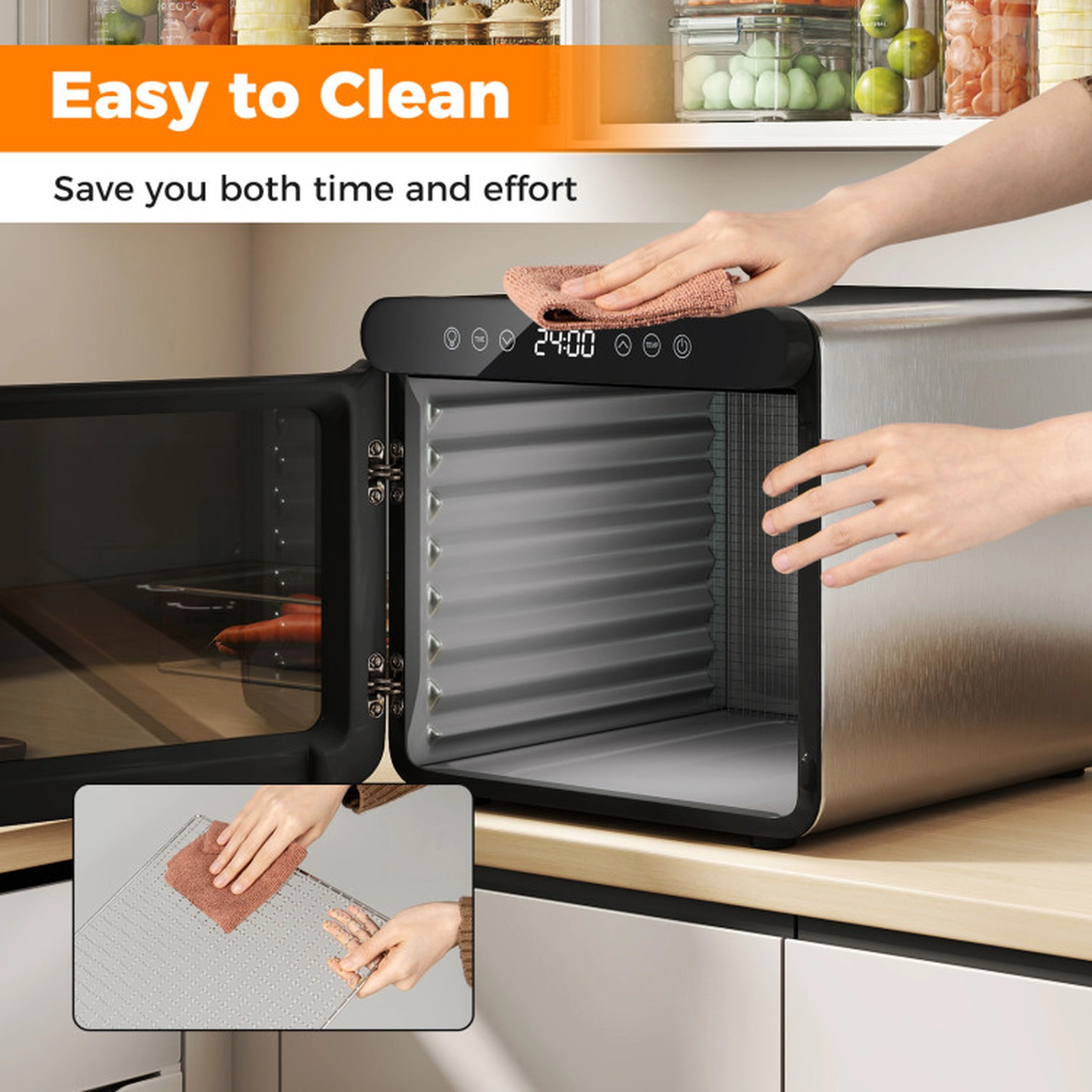 SUGIFT Silver 600W 7-Tray Stainless Steel Food Dehydrator with 1-24H Timer and Digital LED Display