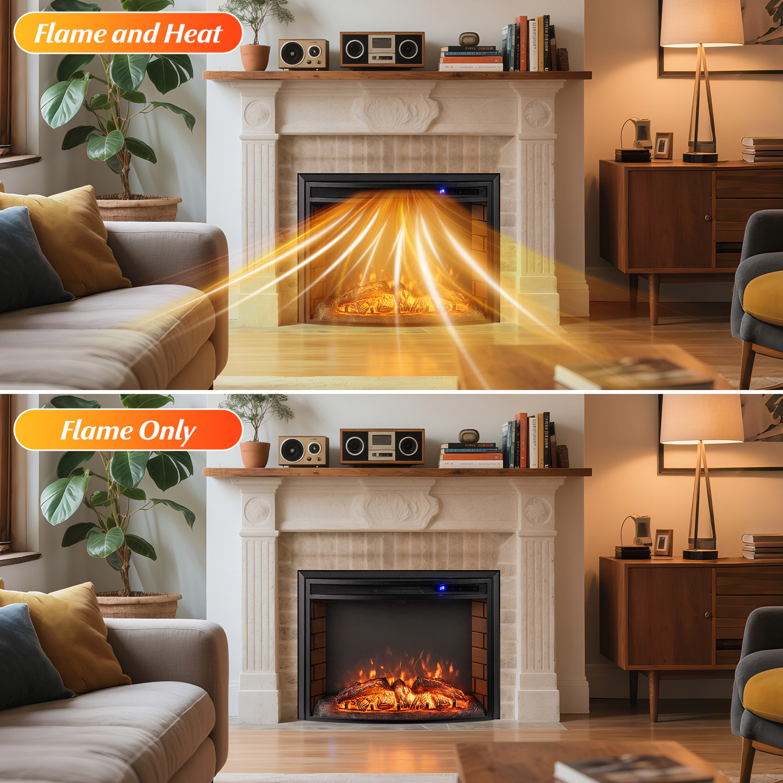 SlickBlue 1500W Recessed Electric Fireplace for Rooms Up to 400 Sq Ft