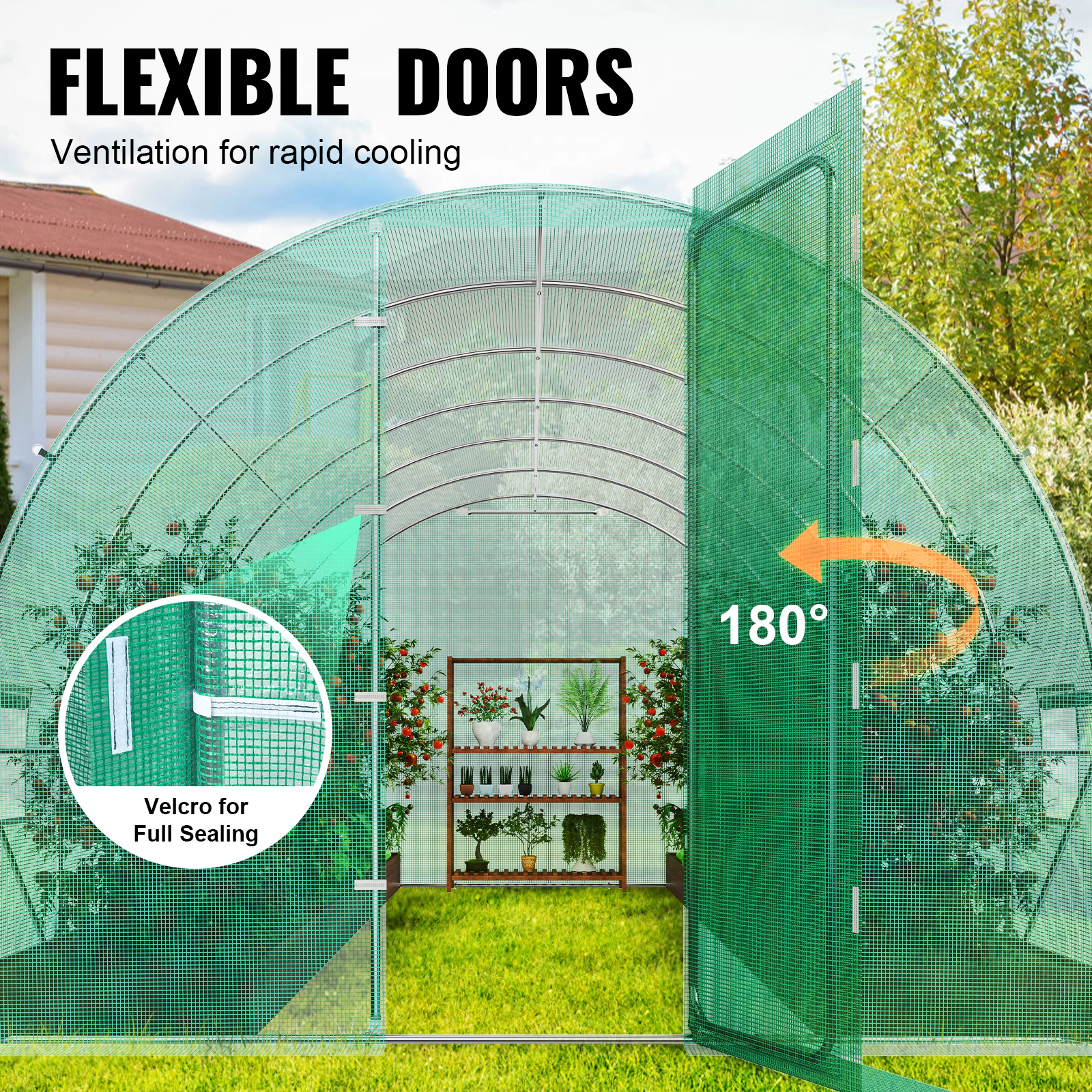 HONGGE Walk-In Tunnel Greenhouse 27.4 x 9.5 x 7.4 ft, Galvanized Steel Frame, Green PE Cover