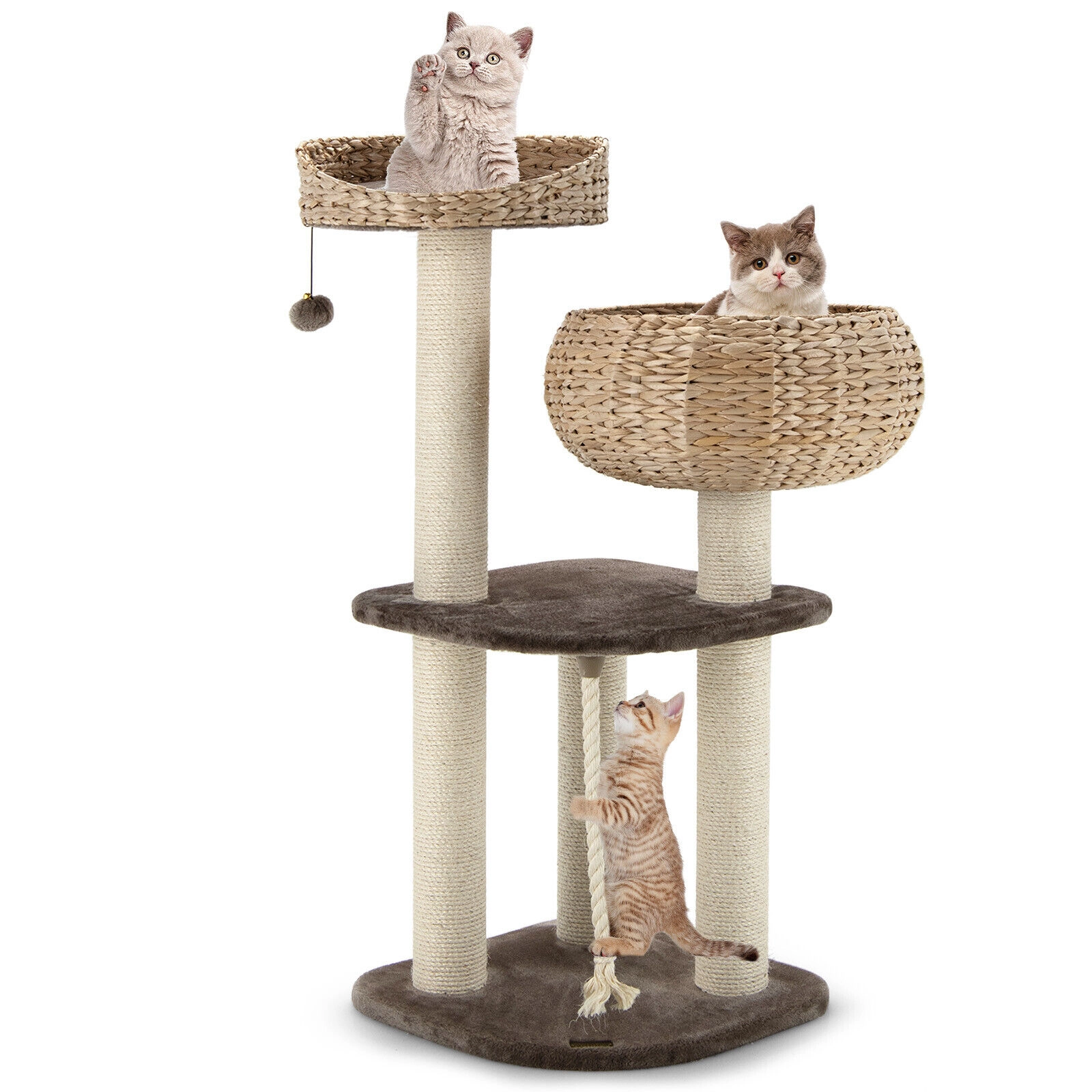SUGIFT 41-in Rattan Cat Tree with Napping Perch 22-lb Capacity 41-in Tall Cat Furniture As Picture Shows Brown