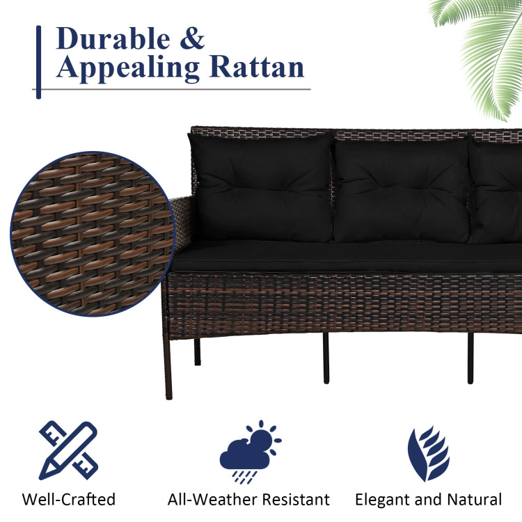 Hivvago 3 Pieces Patio Furniture Sectional Set With 5 Cozy Cushions-Black