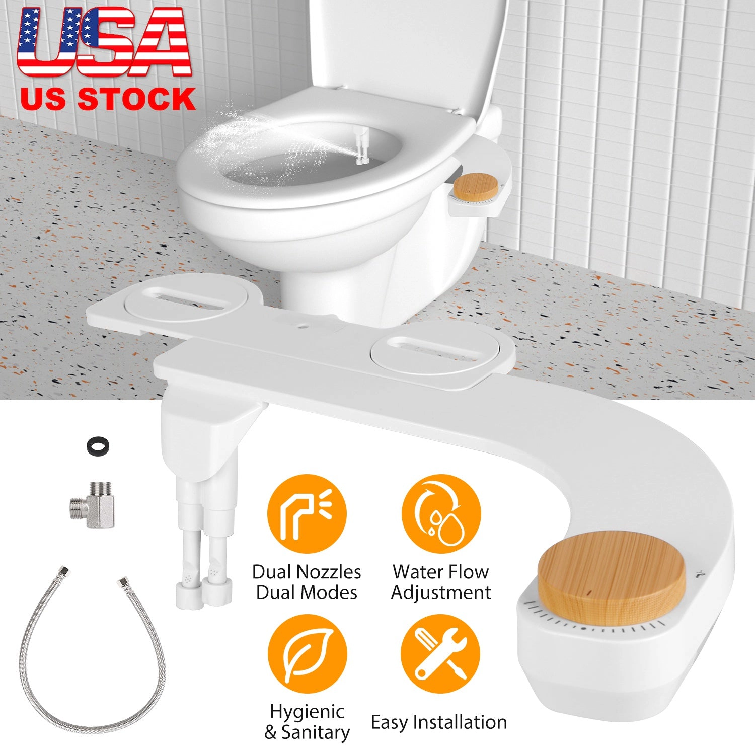GBruno Non-Electric Dual Nozzle Bidet Attachment