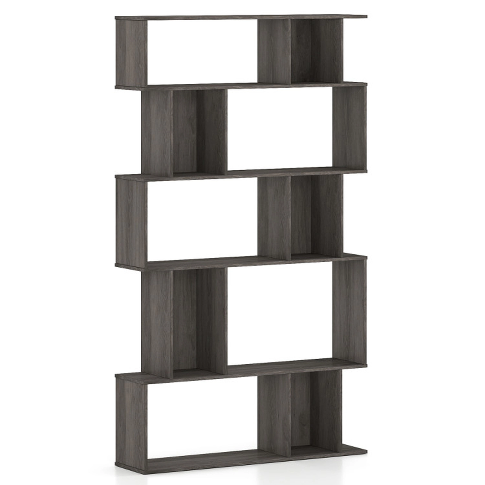 SUGIFT Geometric 5-Tier Engineered Wood Bookcase with Open Shelves and Closed-back Cubes 200-lb Capacity Oak