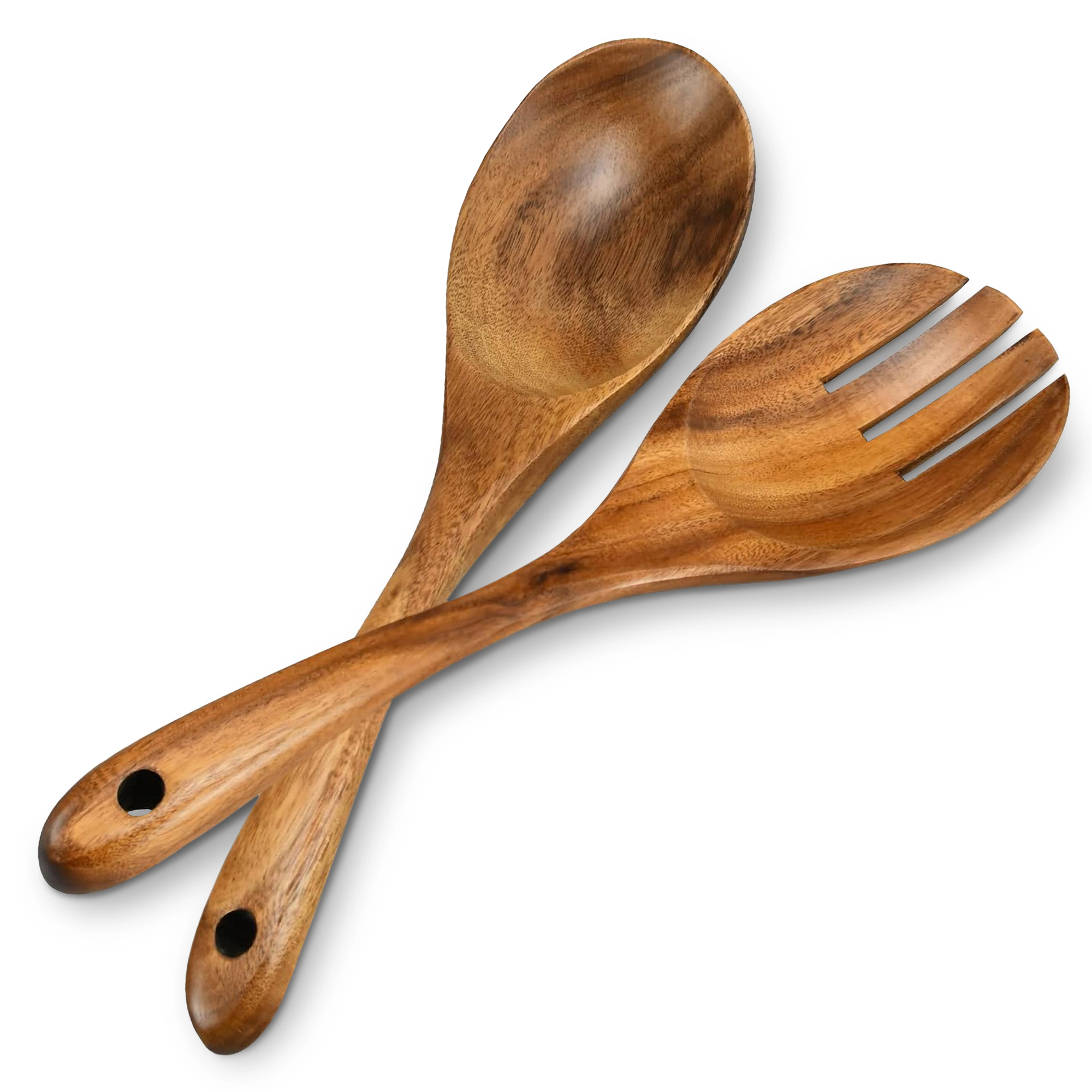 Cheer Collection Teak Wood Serving Spoon and Fork Set for Salads and More
