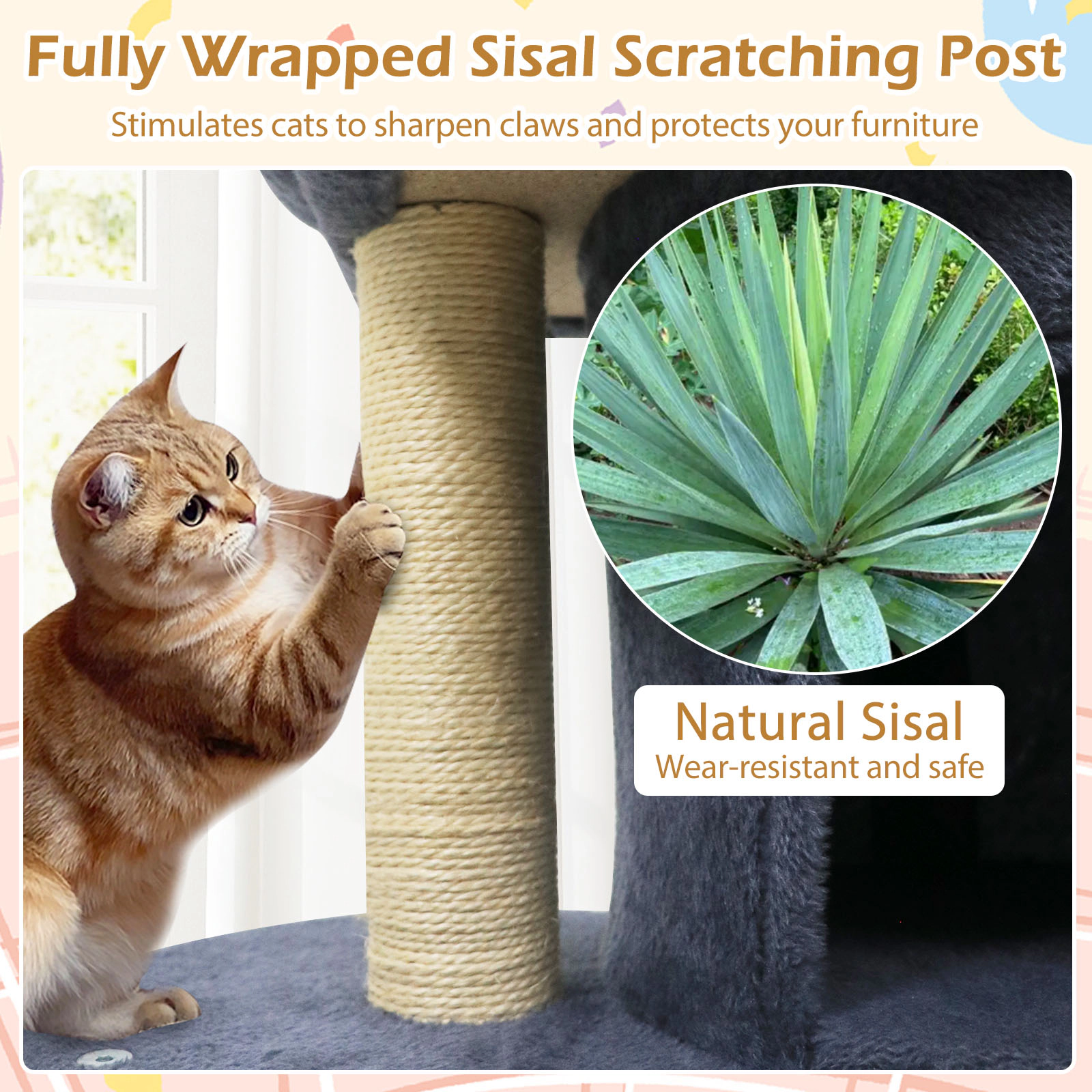 SUGIFT Dark Gray 26 in Cat Tower with 17.5 in Padded Perch and Dual Condos