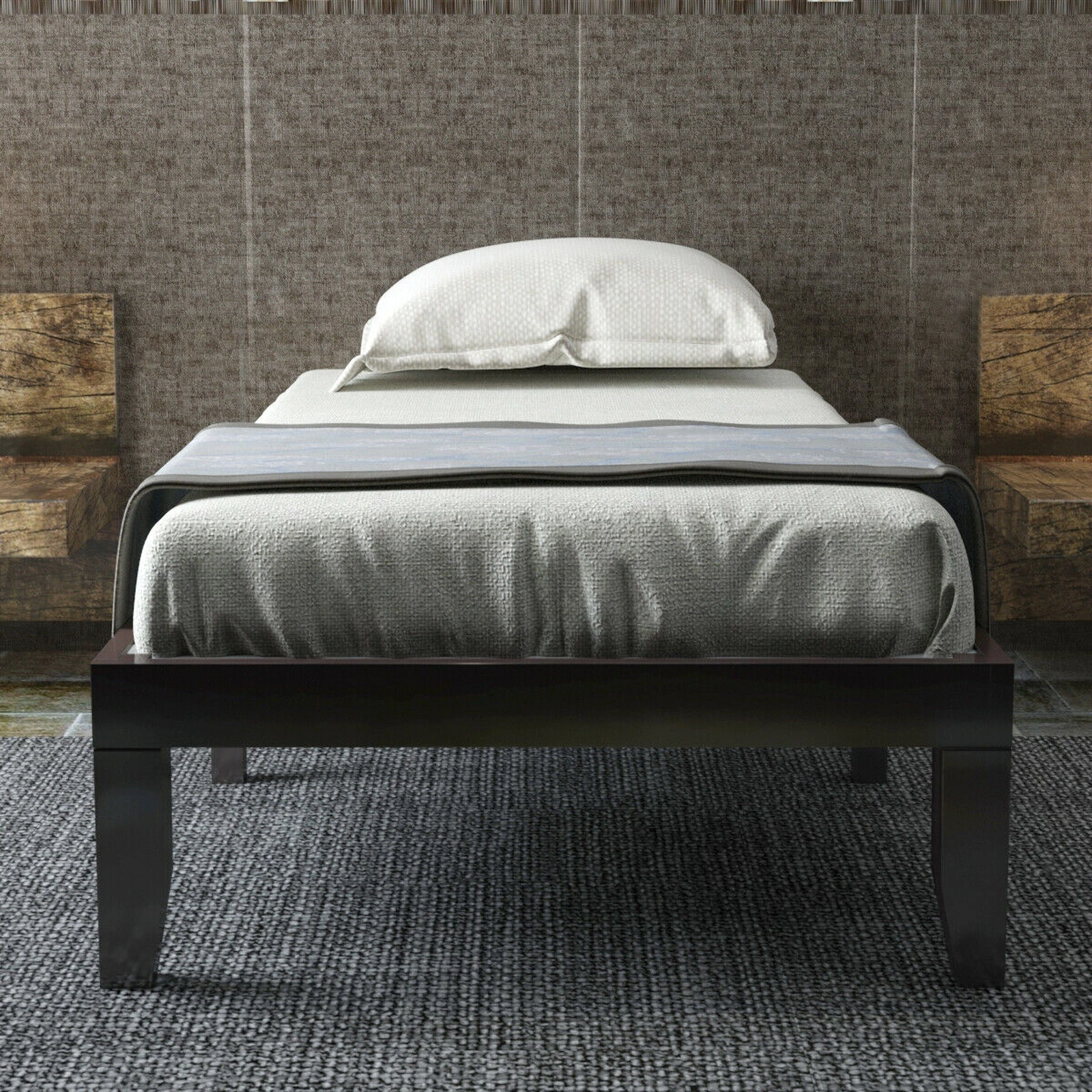 SUGIFT Solid Wood Twin Bed Frame with 14-In High Platform and Wooden Slats 250-Lb Capacity Brown Finish