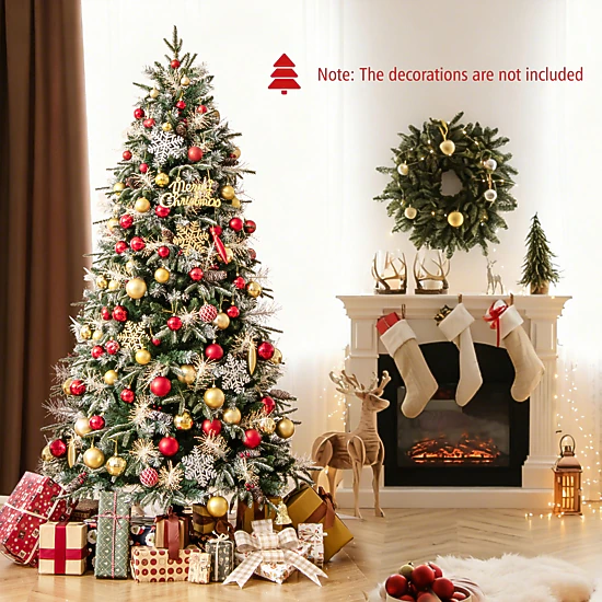 SUGIFT 7-ft Green Pre-Lit Artificial Christmas Tree with 350 LEDs 1072 Snow-Tipped Branches and Pine Cones
