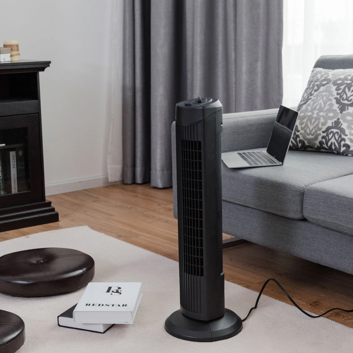 SlickBlue Portable Floor Tower Fan with 3-Speed Airflow for Home and Office