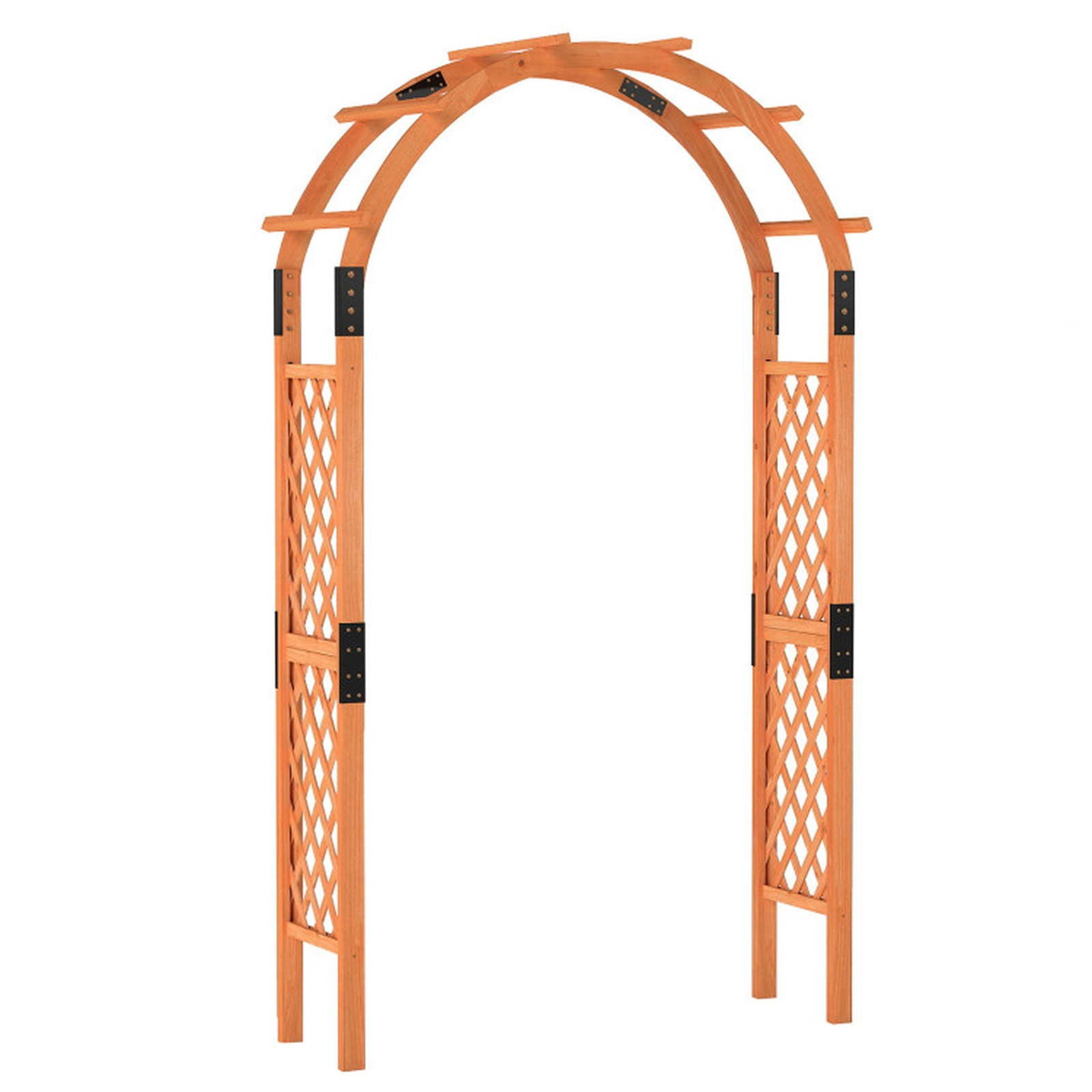SUGIFT 7.7-Ft Fir Wood Garden Arch Arbor with Lattice Trellises 52-in Wide 93-in Tall for Climbing Plants 1-Pc Orange