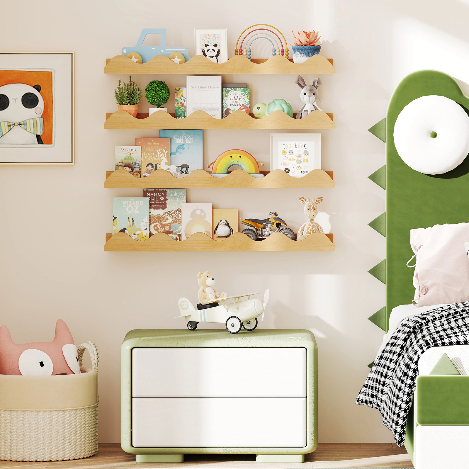 SUGIFT Natural 24 in Set of 4 Kids Wall-Mounted Picture Ledge Book Shelves