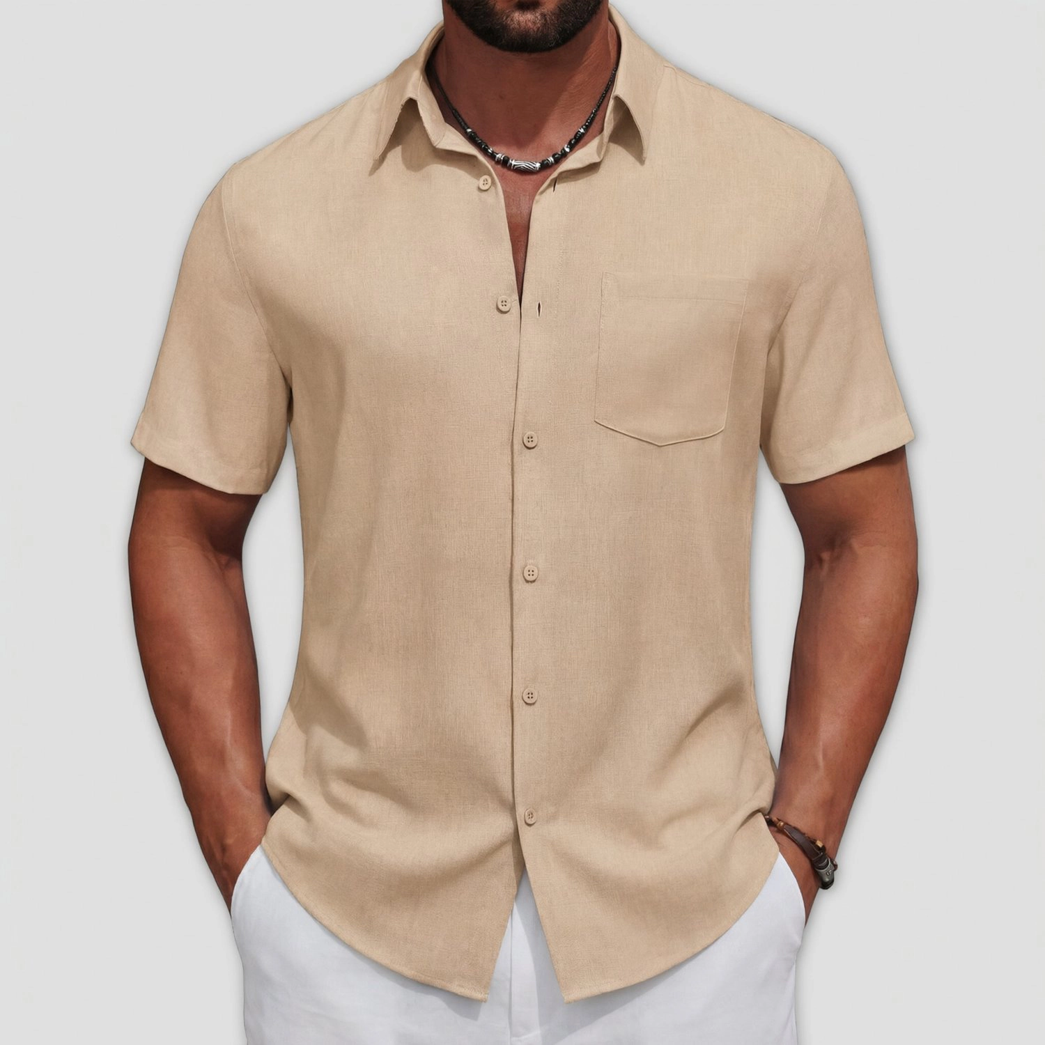 COOFANDY Mens Short Sleeve Button Down Shirt  Lapel Collar Pocket Casual Tops