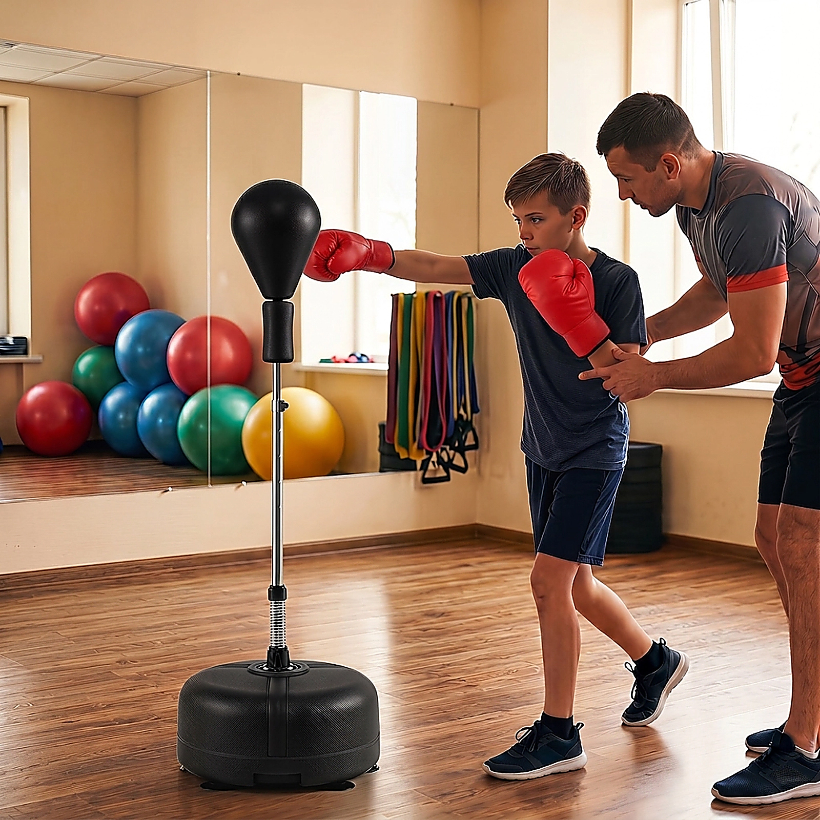 SUGIFT 54.5-in to 62-in Height Adjustable Free Standing Reflex Punching Bag with Gloves and Base