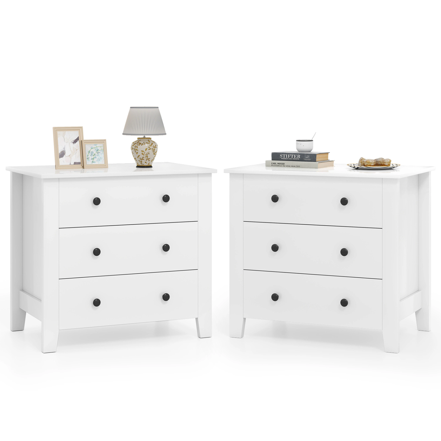 LJG 2-Pack 3 Drawer Dresser Chest of Drawers Bedside Table