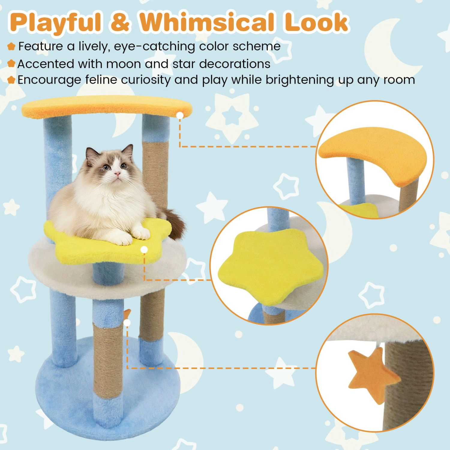 SlickBlue 29 Inch 4-Level Cat Tree with Moon and Star Platforms