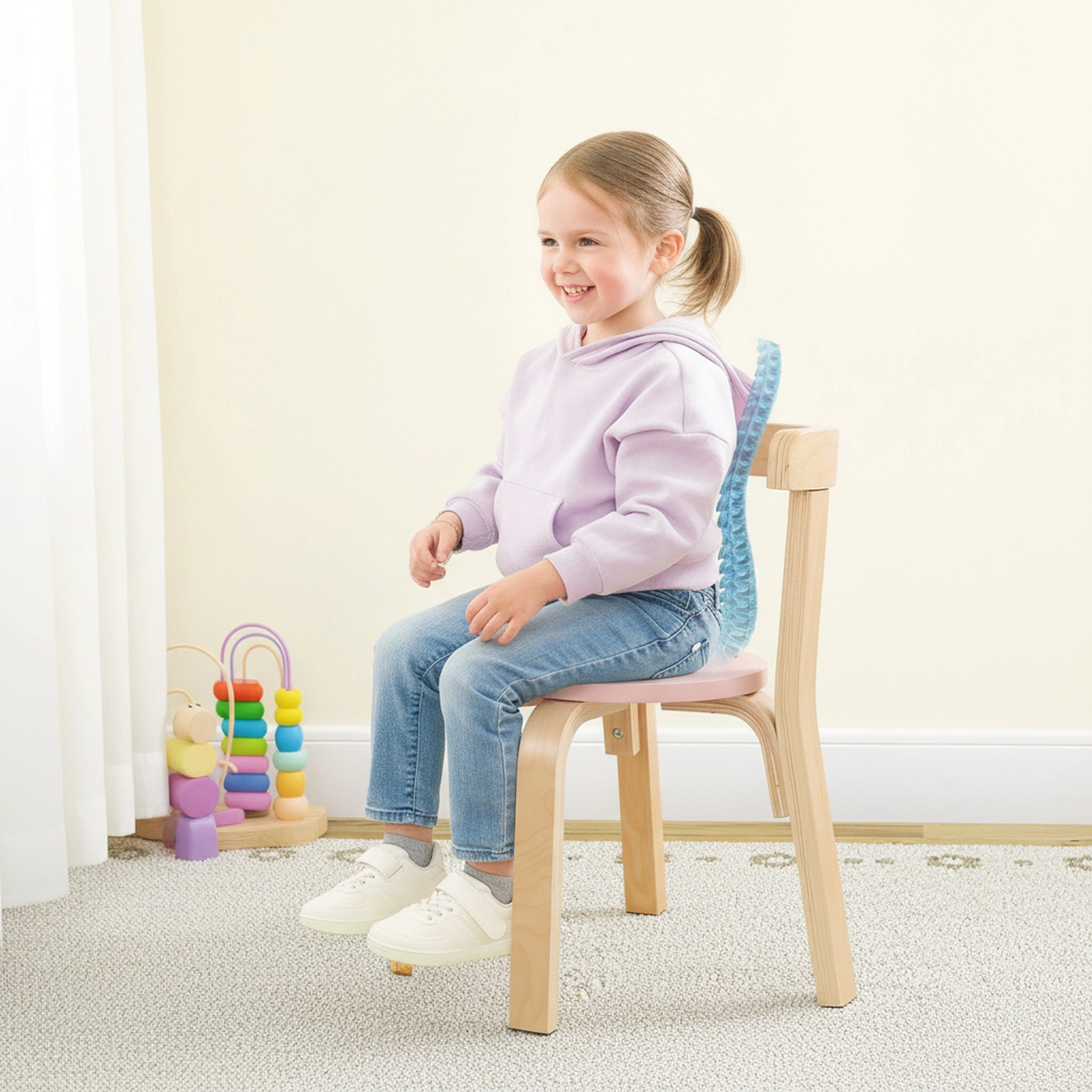 5-Piece Kids Table and Chairs Set Wooden Toddler Activity Table with 4 Curved Back Chairs and 15 Toy Building Natural
