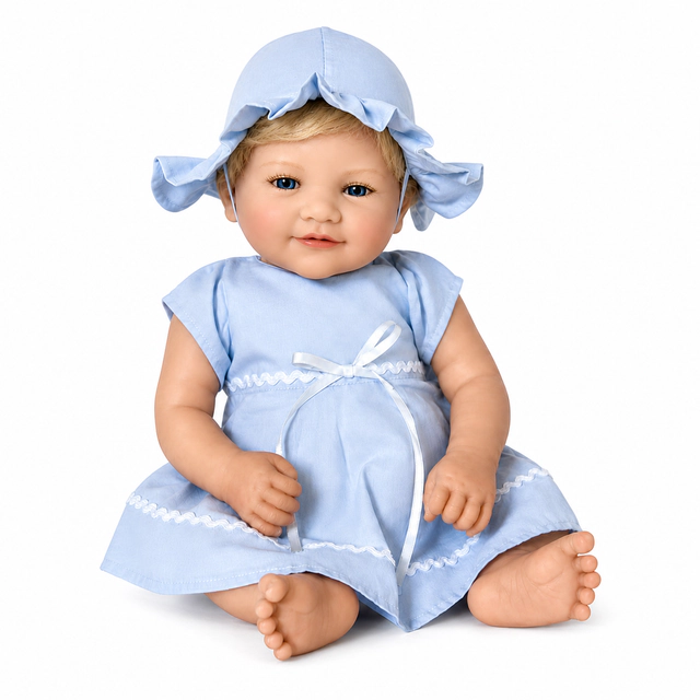 Ann Lauren Dolls Baby Grace – 20 Inch Baby Dimples Doll in Blue Summer Dress with Hat & Diaper Cover | Ann Lauren Dolls®