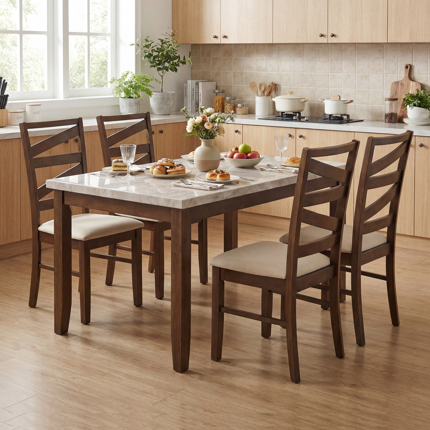 LJG Dining Chairs Set of 4 with Backrests and Rubber Wood Frames