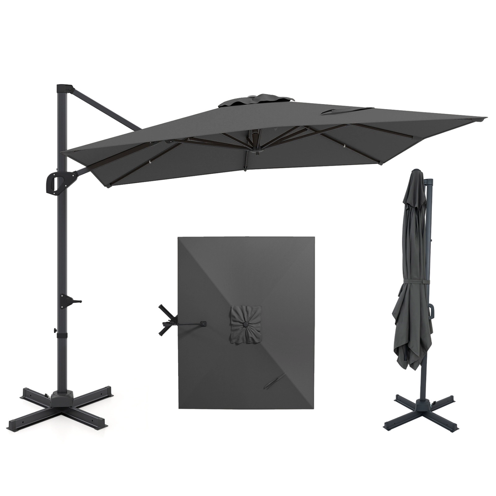 SUGIFT 11 x 9-ft Gray Rectangular Cantilever Patio Umbrella, 360° Rotation