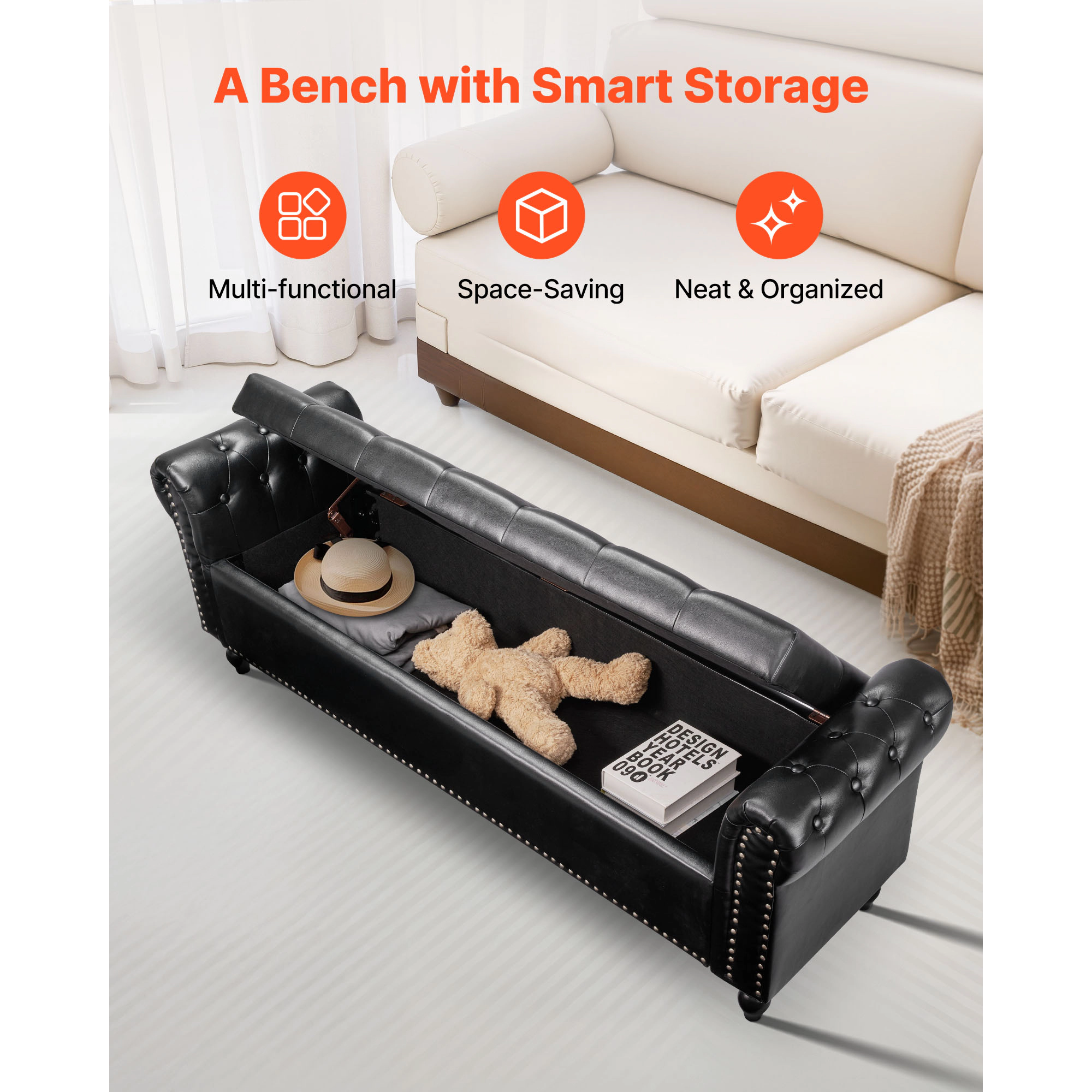 HONGGE Upholstered Leather Bench with Legs for Entryway, Shoe Bench Seat for Living Room, Dining Room, End of Bed