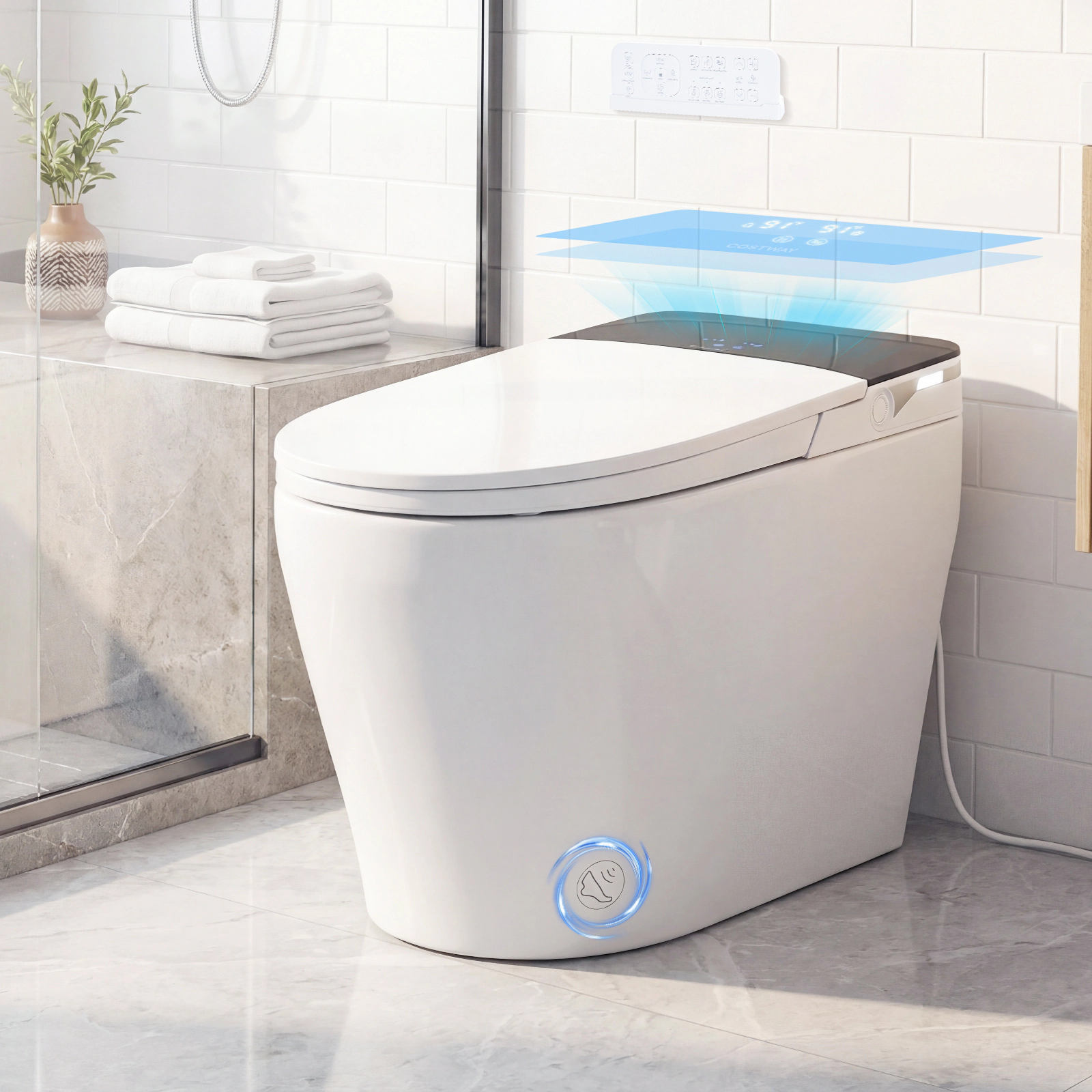 SUGIFT 17.5-in Seat H One-Piece Smart Toilet with Built-in Bidet and Heated Seat and Foot Kick Auto Flush White