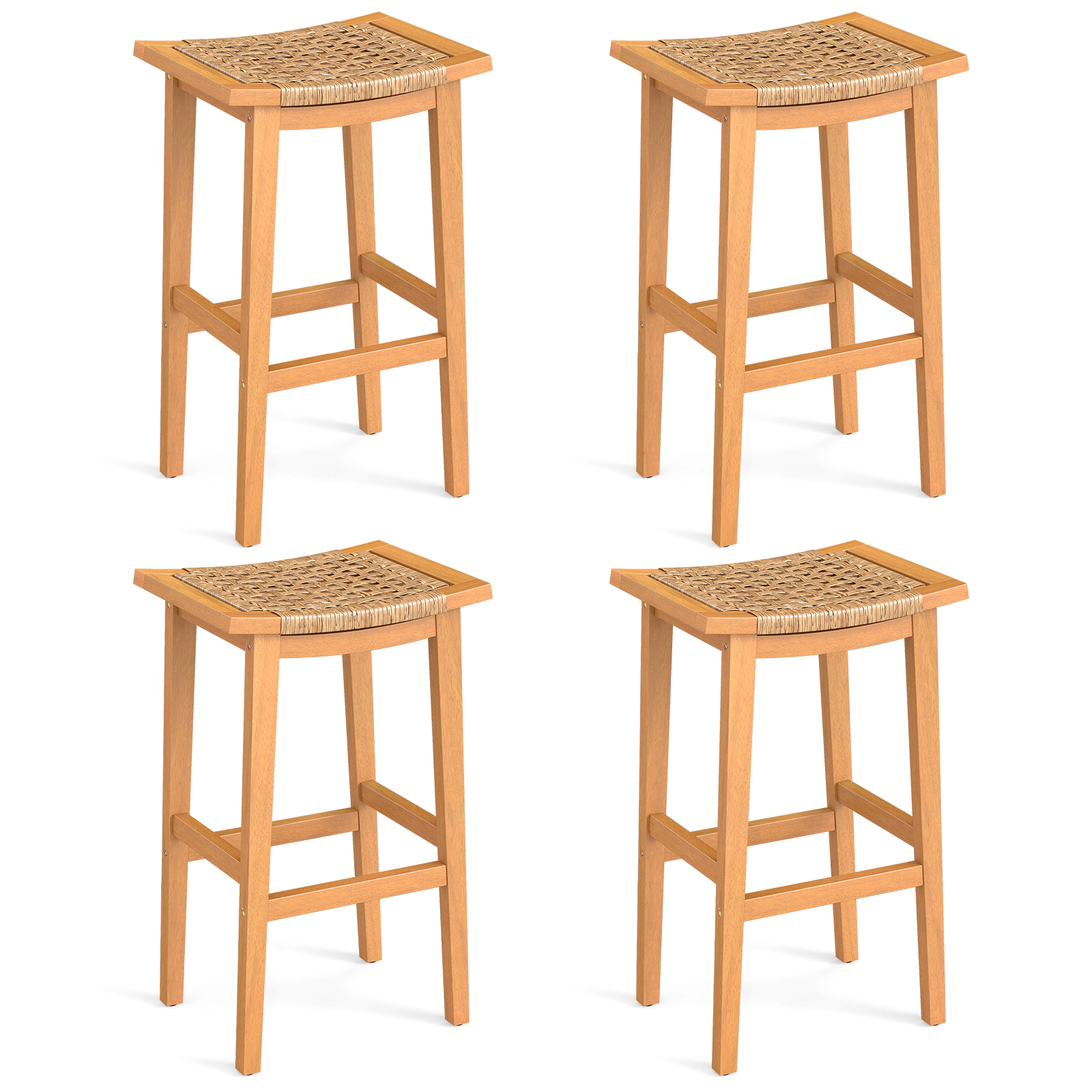 LJG Outdoor Acacia Wood Bar Stools Set of 2 with PE Rattan Seats and Backrests