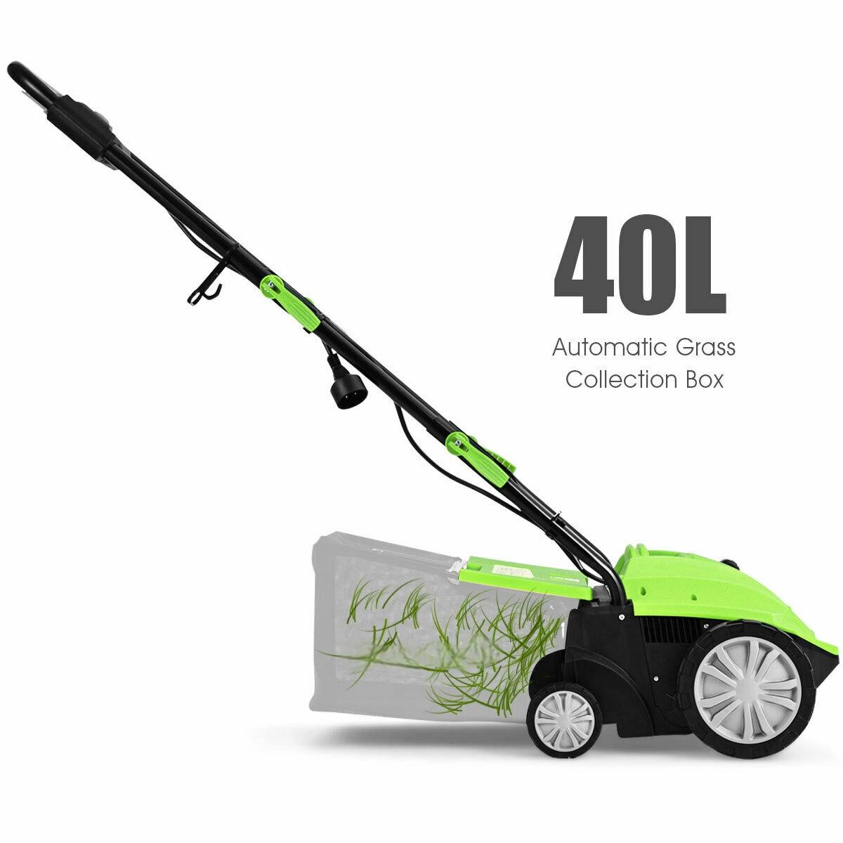 SUGIFT Green 13-in 12-Amp Electric Lawn Dethatcher and Scarifier with 11-gal Bag and Removable Blades