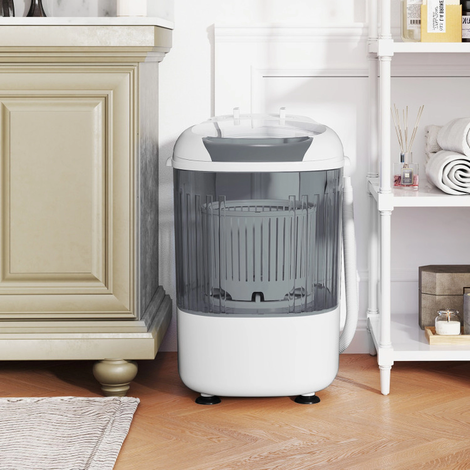 SUGIFT 5.5-lb Mini Semi-Automatic Portable Washing Machine with Spin Tub 4 Preset Cycles and IPX4 Rating