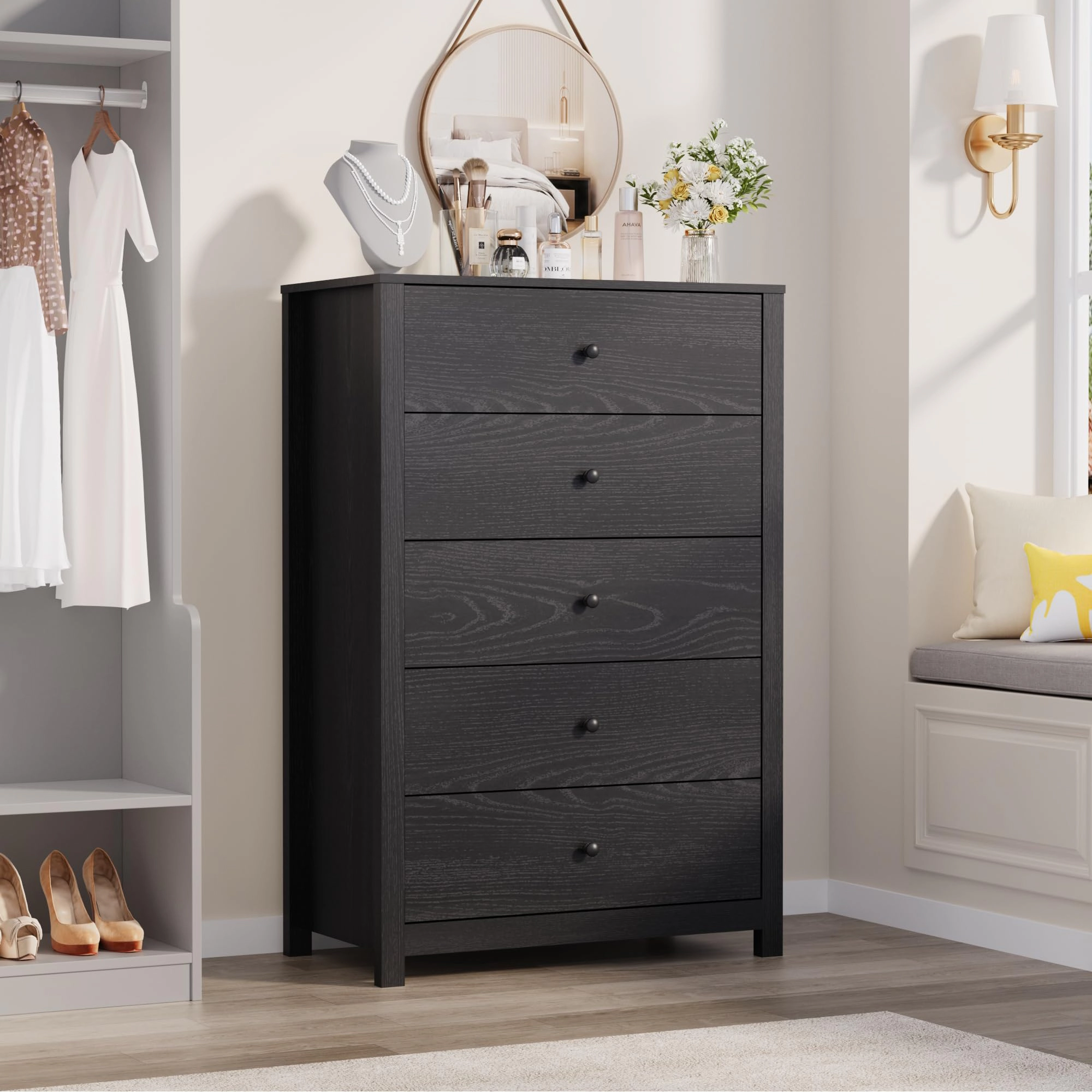 5 Drawer Dresser for Bedroom, Modern Wood Storage Chest with Deep Drawers