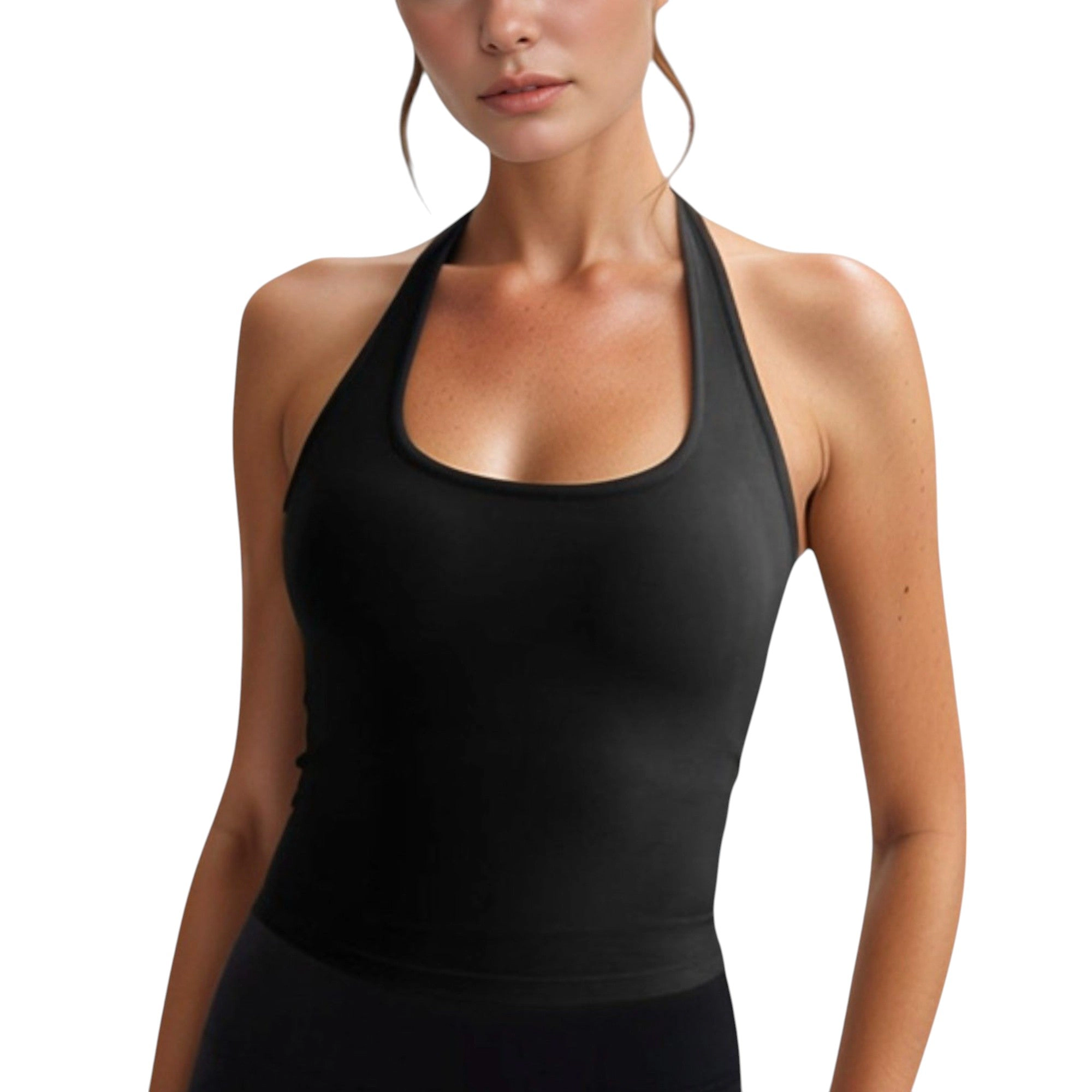 Anna-Kaci Womens Halter Neck Cropped Tank Top with Built-In Bra