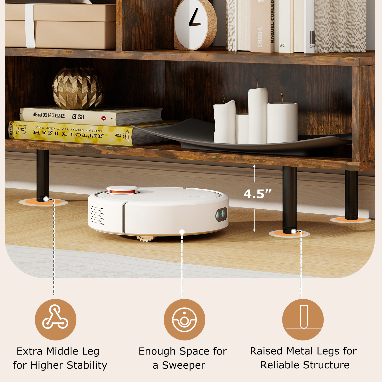 SUGIFT 63-In Rustic Brown TV Stand for TVs Up to 70 Inches, 3 Open Cubbies