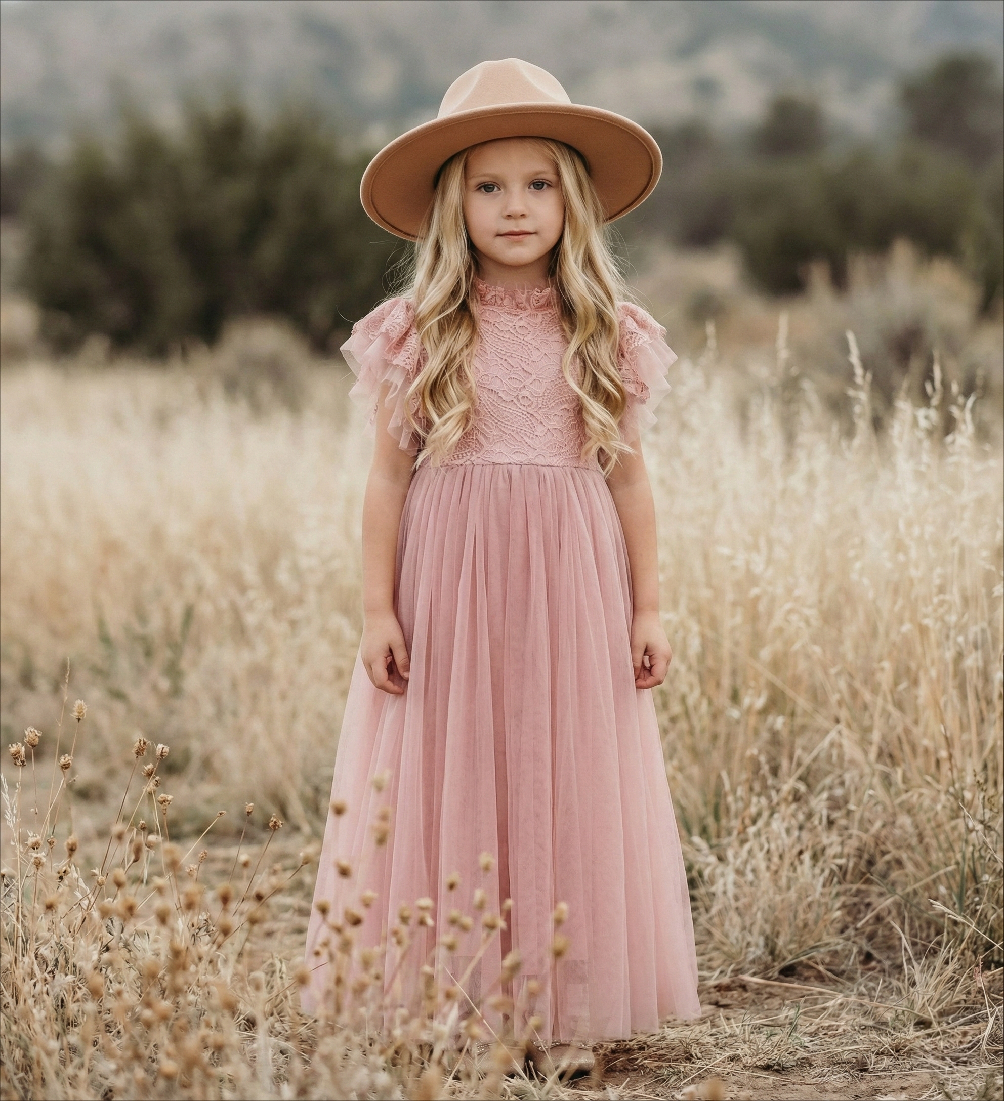 2Bunnies Girls' 2T-10Y Iris Floral Lace Tulle Flower Girl Dress