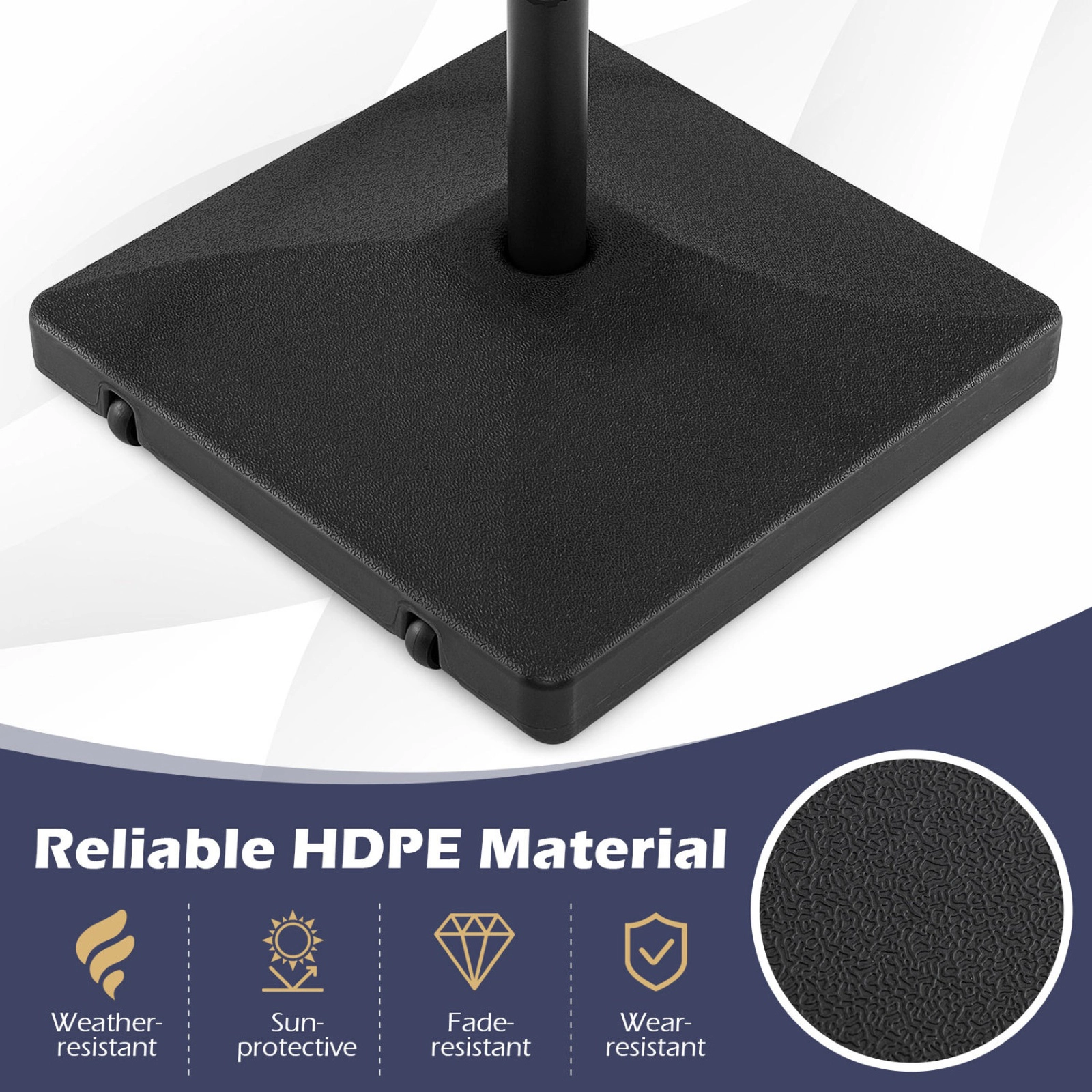 SUGIFT Black Fillable Patio Umbrella Base, 90 lb Capacity, Wheels, Handle and Dual Pole Adapters