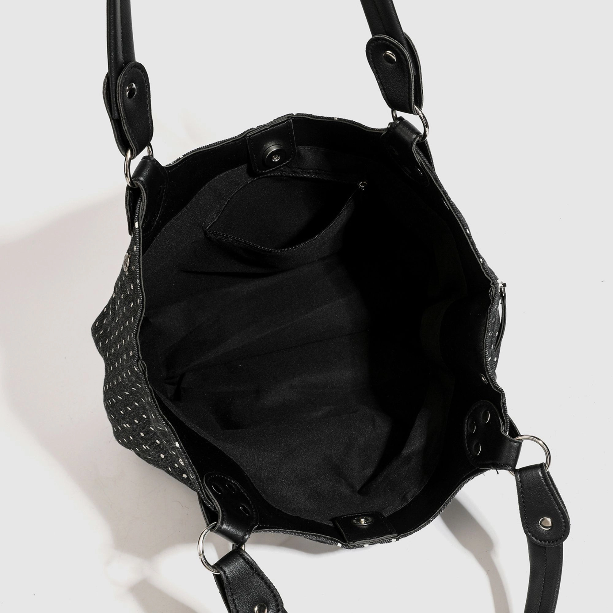 Alilang Women's Polka Dot Hobo Shoulder Bag with Front Zipper Pocket, Black